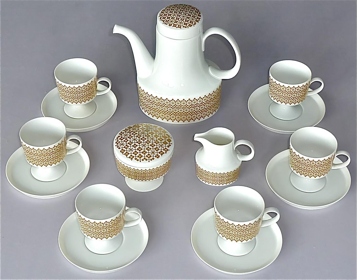 Fine Tapio Wirkkala Gilt White Porcelain Rosenthal Coffee Espresso Tea Set 1960s For Sale 5