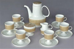 Fine Tapio Wirkkala Gilt White Porcelain Rosenthal Coffee Espresso Tea Set 1960s