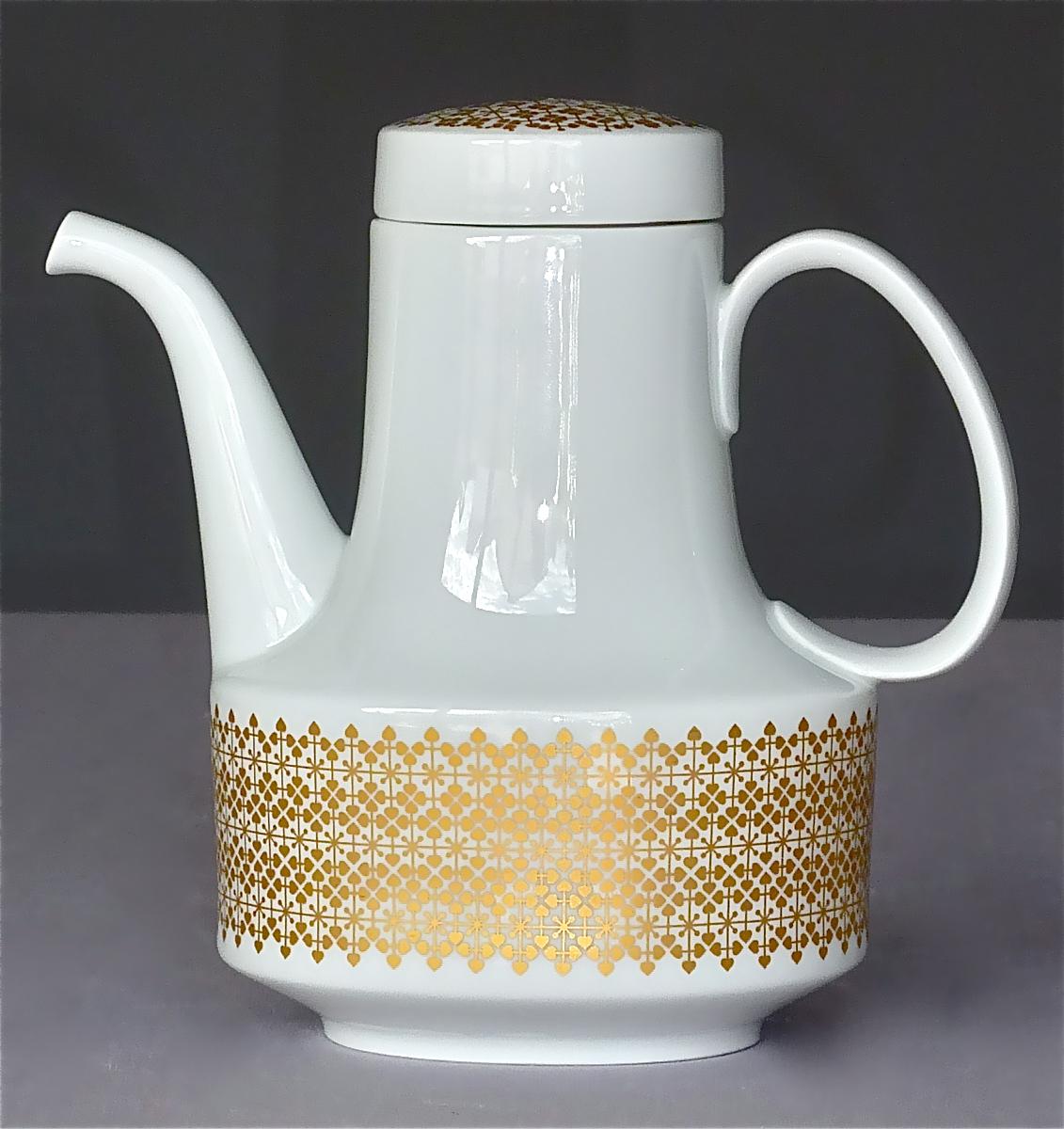 Mid-Century Modern Service à café et à thé expresso en porcelaine blanche dorée Tapio Wirkkala de Rosenthal, années 1960 en vente