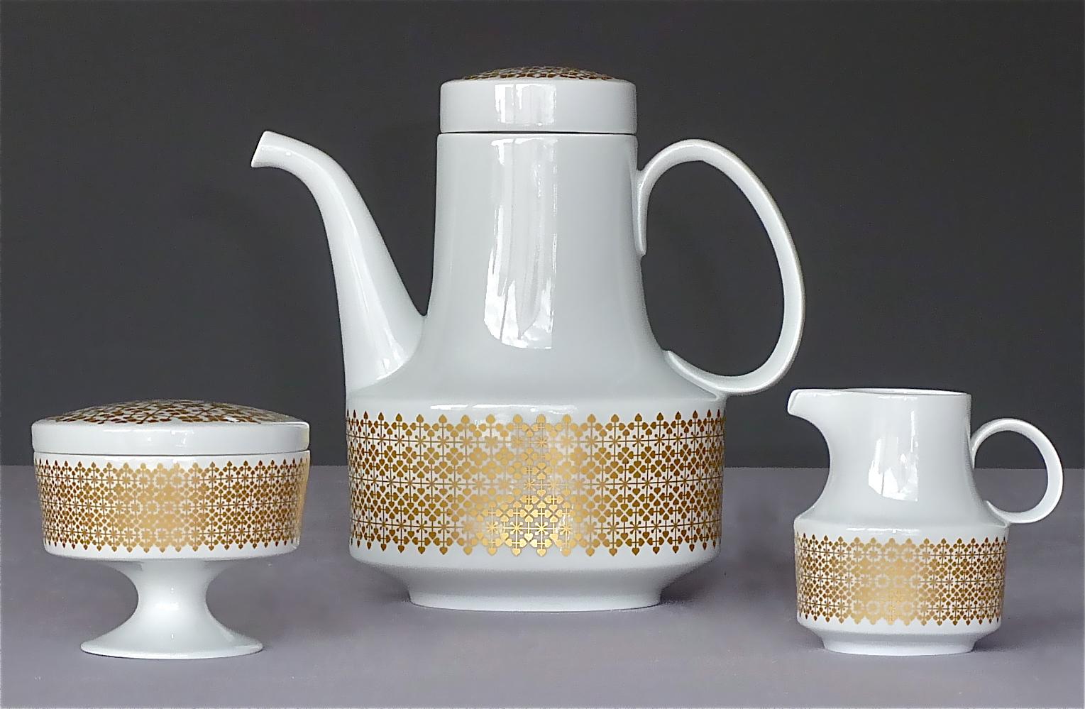 Mid-Century Modern Fine Tapio Wirkkala Gilt White Porcelain Rosenthal Coffee Espresso Tea Set 1960s For Sale