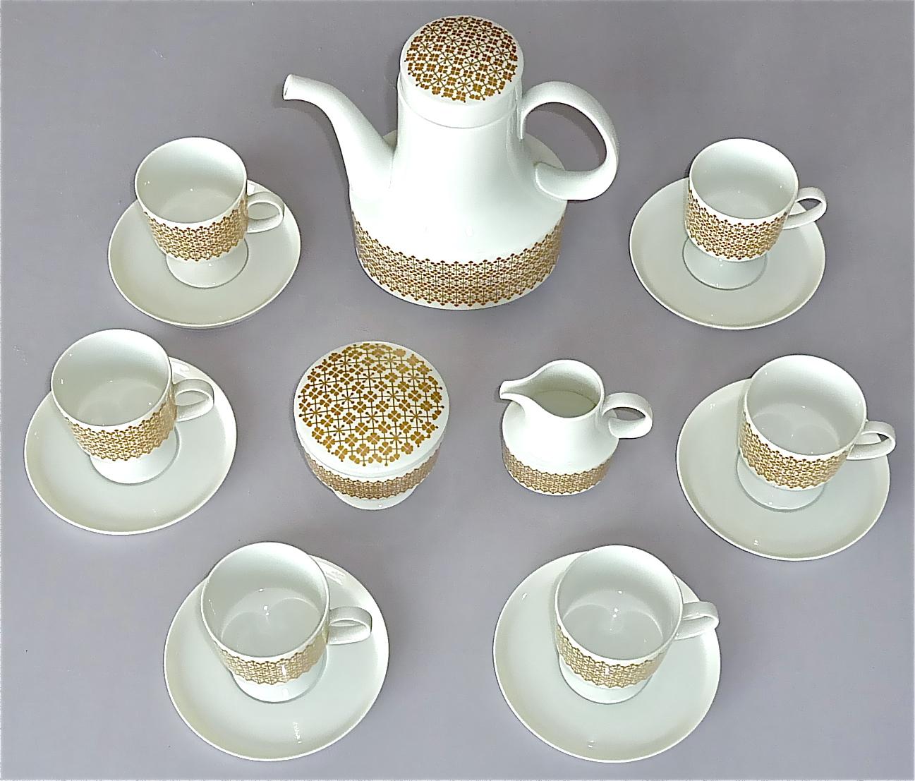 German Fine Tapio Wirkkala Gilt White Porcelain Rosenthal Coffee Espresso Tea Set 1960s For Sale