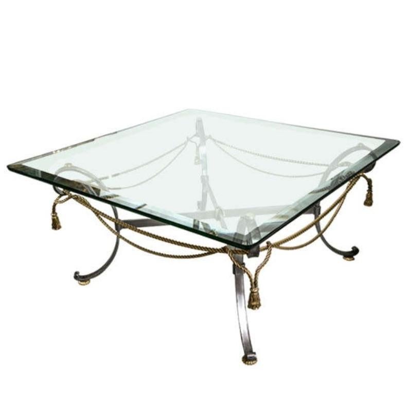 Fine Tassel and Ribbon Form Brass And Steel Coffee Low Table 2