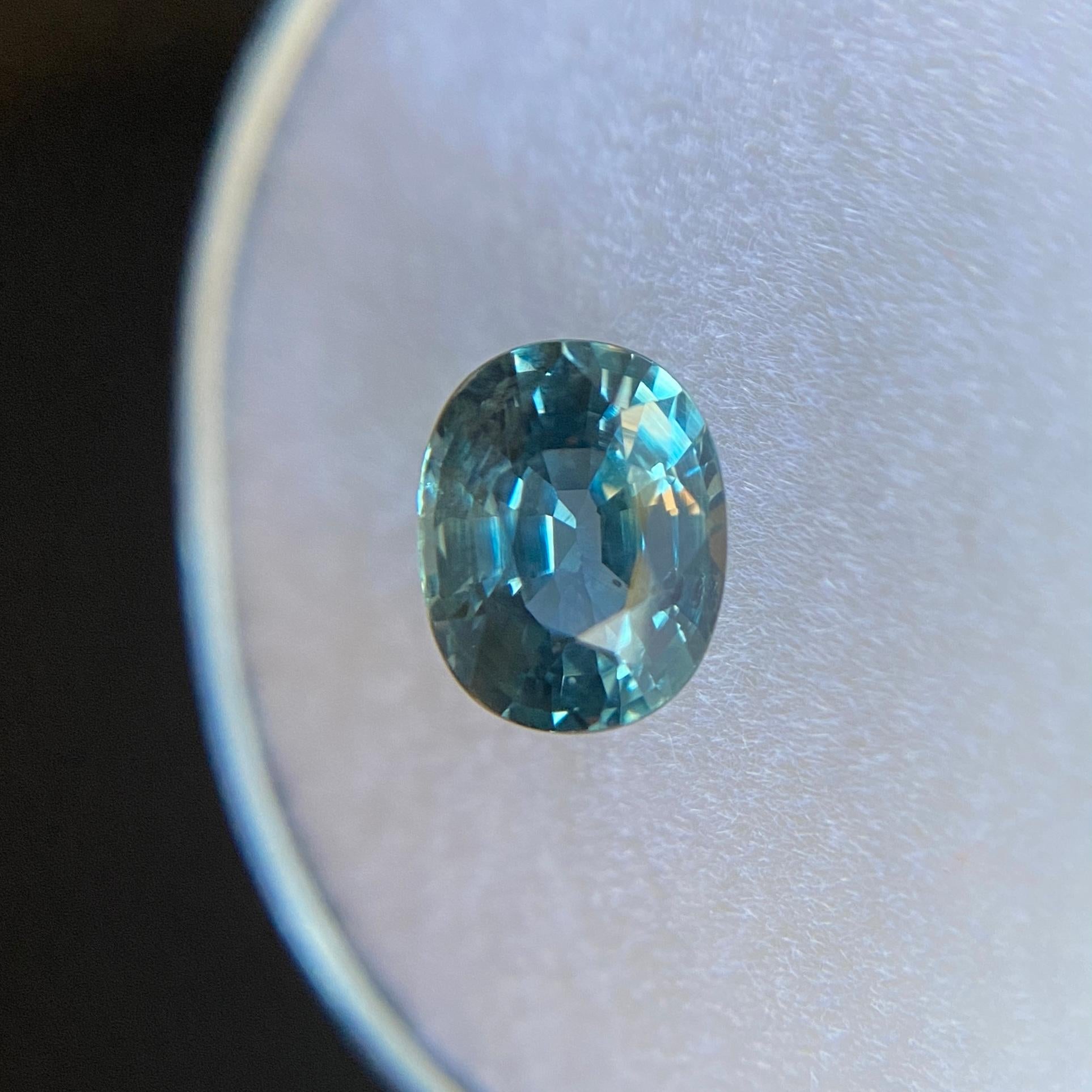 Fine Teal Green Blue GIA Certified 1.35ct Unheated Sapphire Oval Cut Untreated In New Condition For Sale In Birmingham, GB