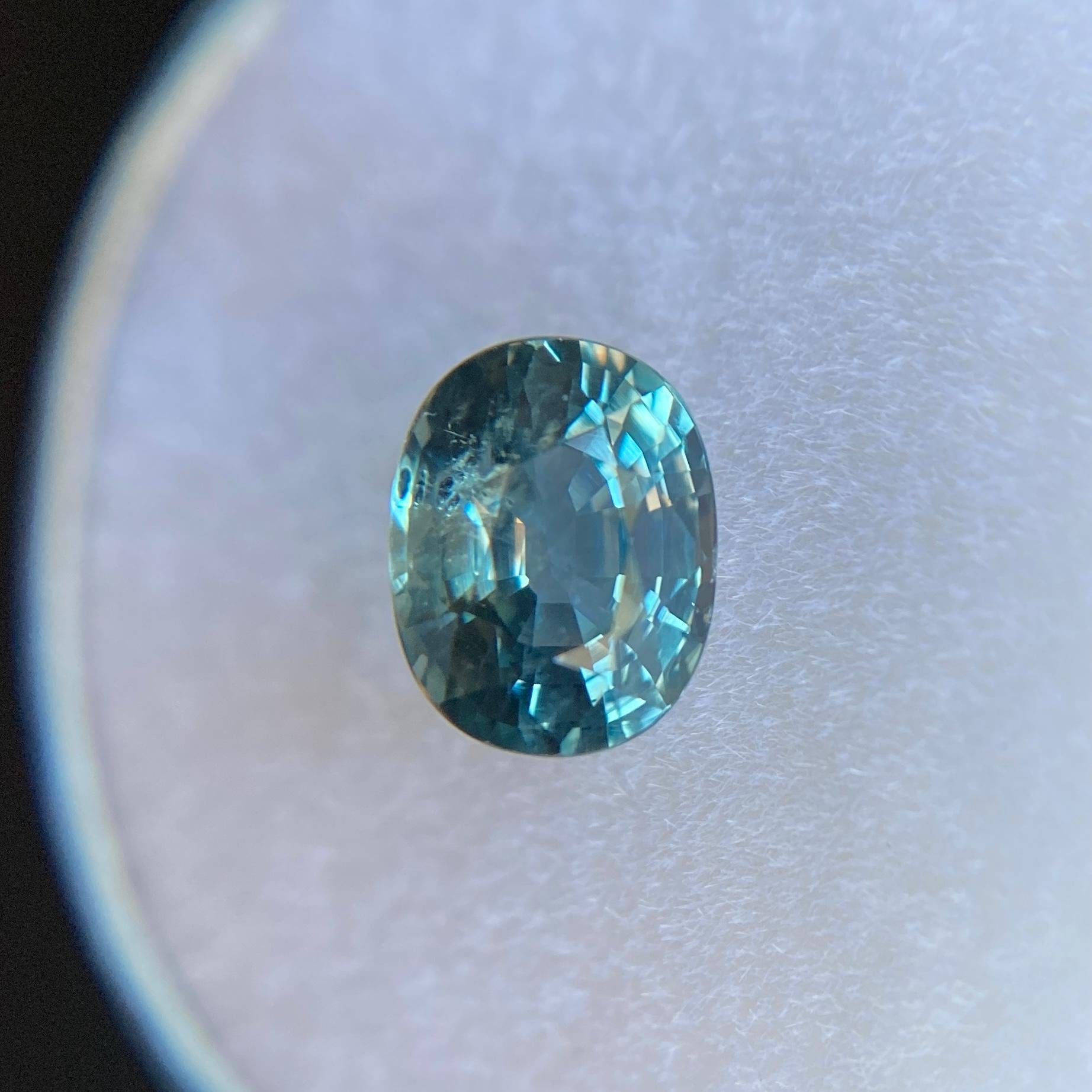 Women's or Men's Fine Teal Green Blue GIA Certified 1.35ct Unheated Sapphire Oval Cut Untreated For Sale