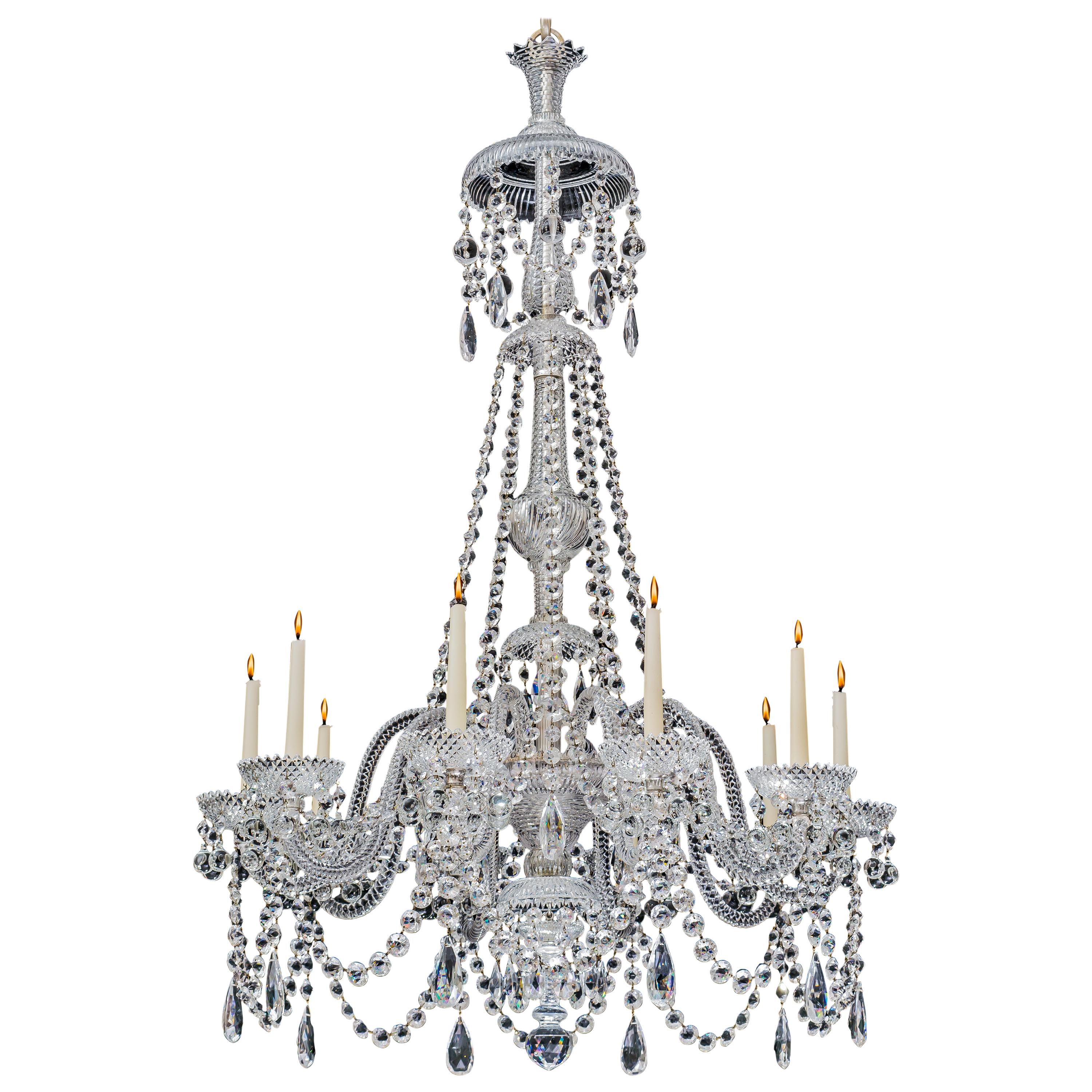 Fine Ten-Light Cut Glass Antique Chandelier by Perry & Co