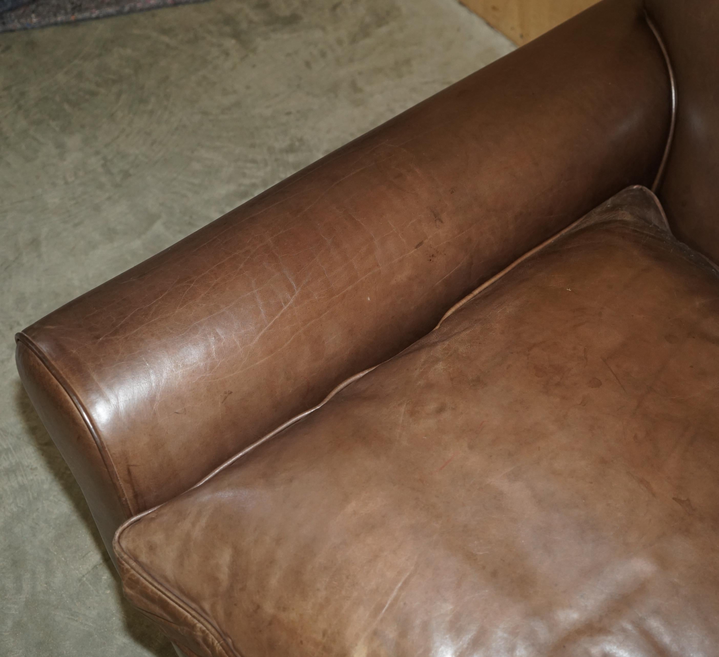 FiNE TERENCE CONRAN CHELSEA LONDON BROWN LEATHER LARGE LOVESEAT ARMCHAIR SOFA im Zustand „Gut“ im Angebot in West Sussex, Pulborough