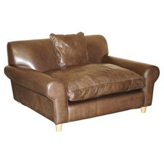 FiNE TERENCE CONRAN CHELSEA LONDON BROWN LEATHER LARGE LOVESEAT ARMCHAIR SOFA