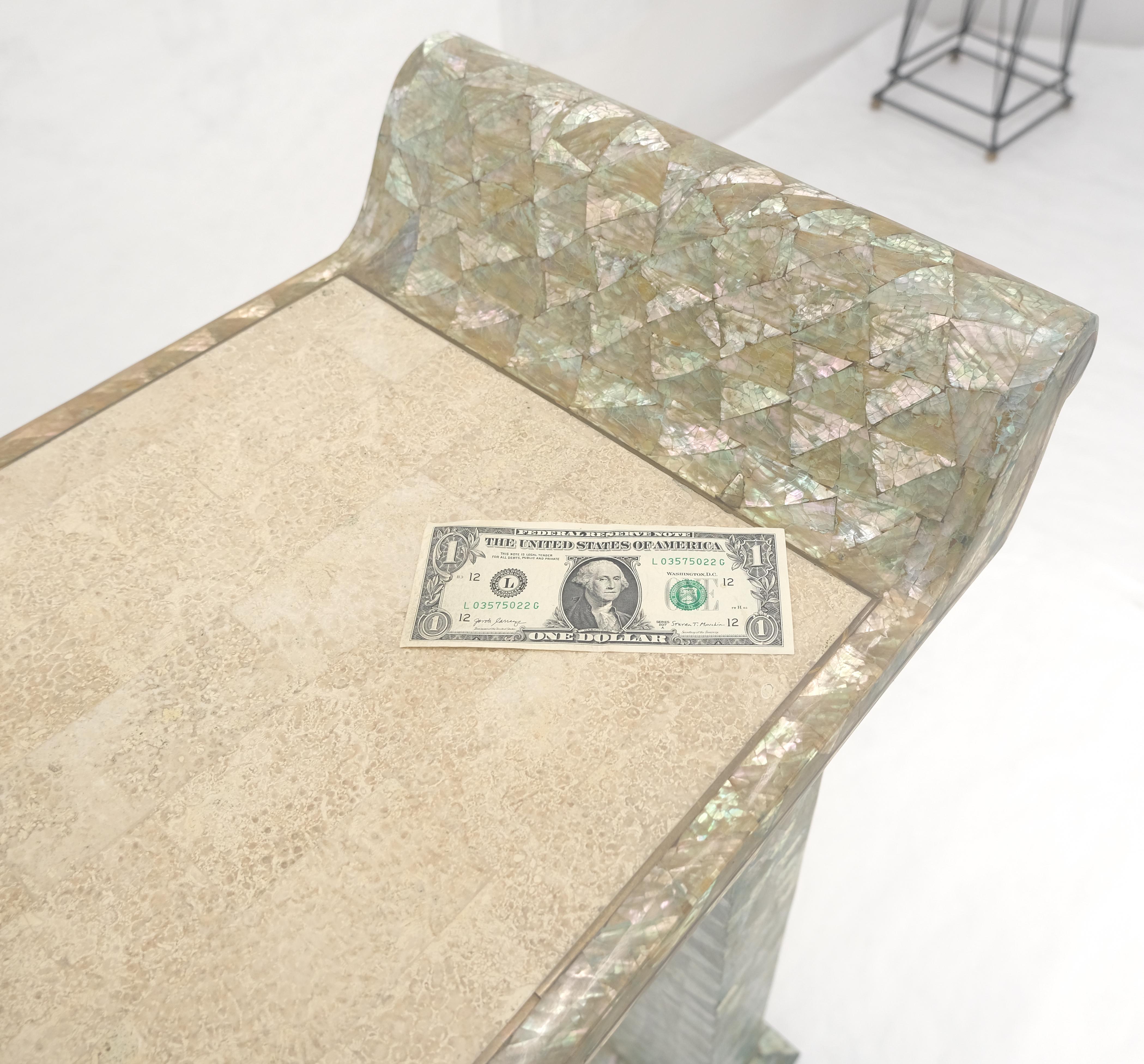 Fine Tessellated Stone Tile Mother of Pearl Rolled Edges 3 Drawers Console Table For Sale 10