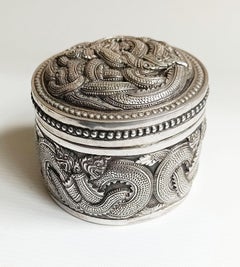 Fine Thai Silver Repoussé Box with Nāga Decoration Asian Antiques
