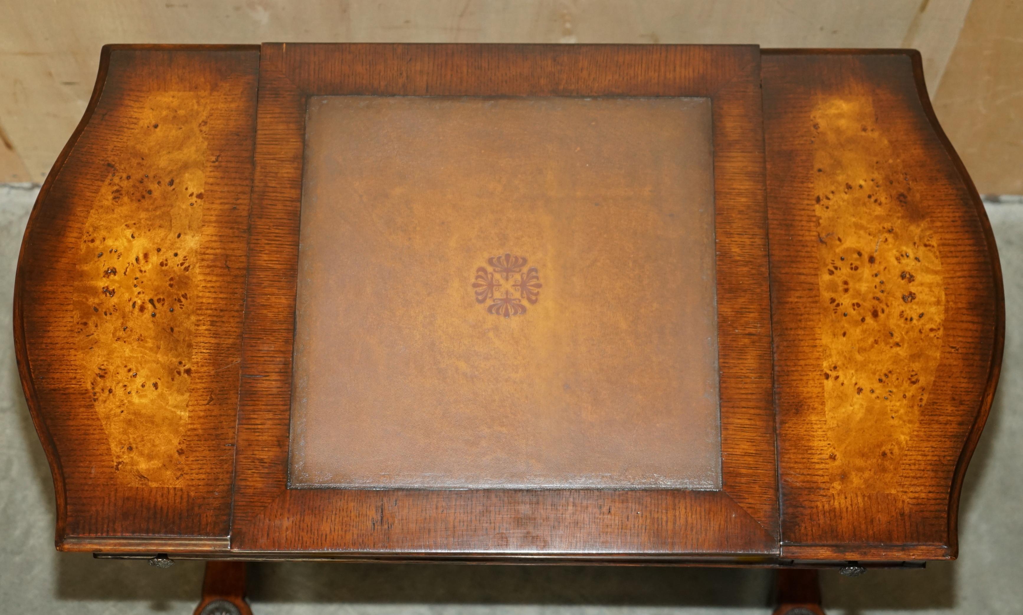 FiNE THEODORE ALEXANDER BURR WALNUT & LEATHER CHESS BACKGAMMON CARDS GAMES TABLE For Sale 3