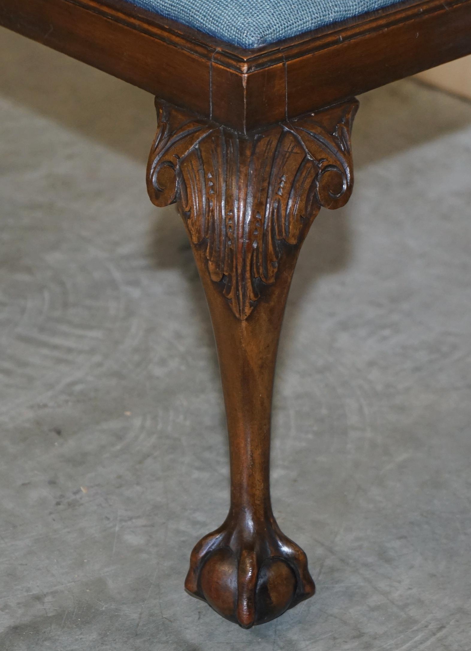 English Fine Thomas Clarkson & Son Ltd circa 1940 Hand Carved Claw & Ball Foot Stool For Sale