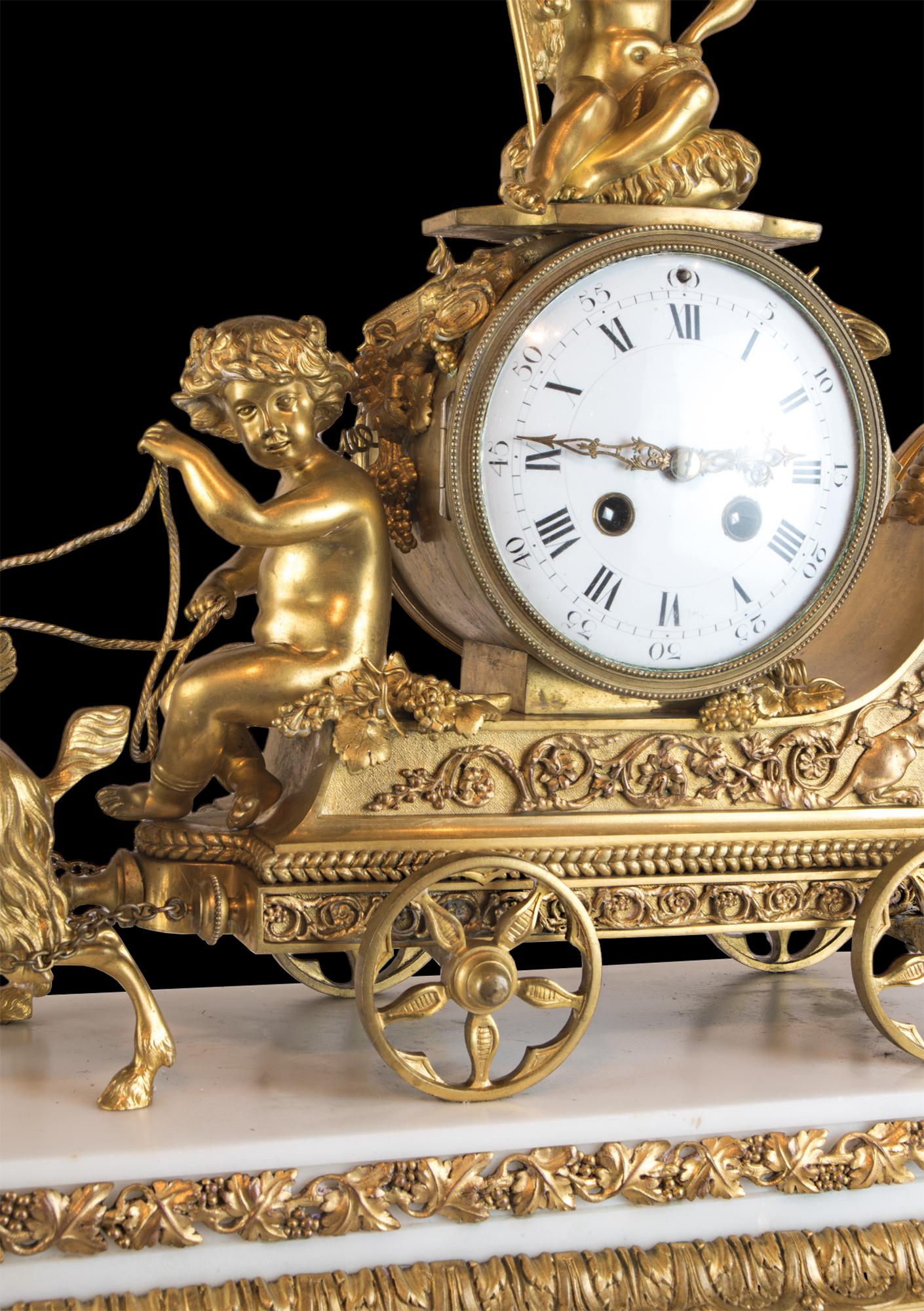 Louis XVI Belle horloge de Thor's Chariot à trois tableaux  par Samuel Marti  en vente