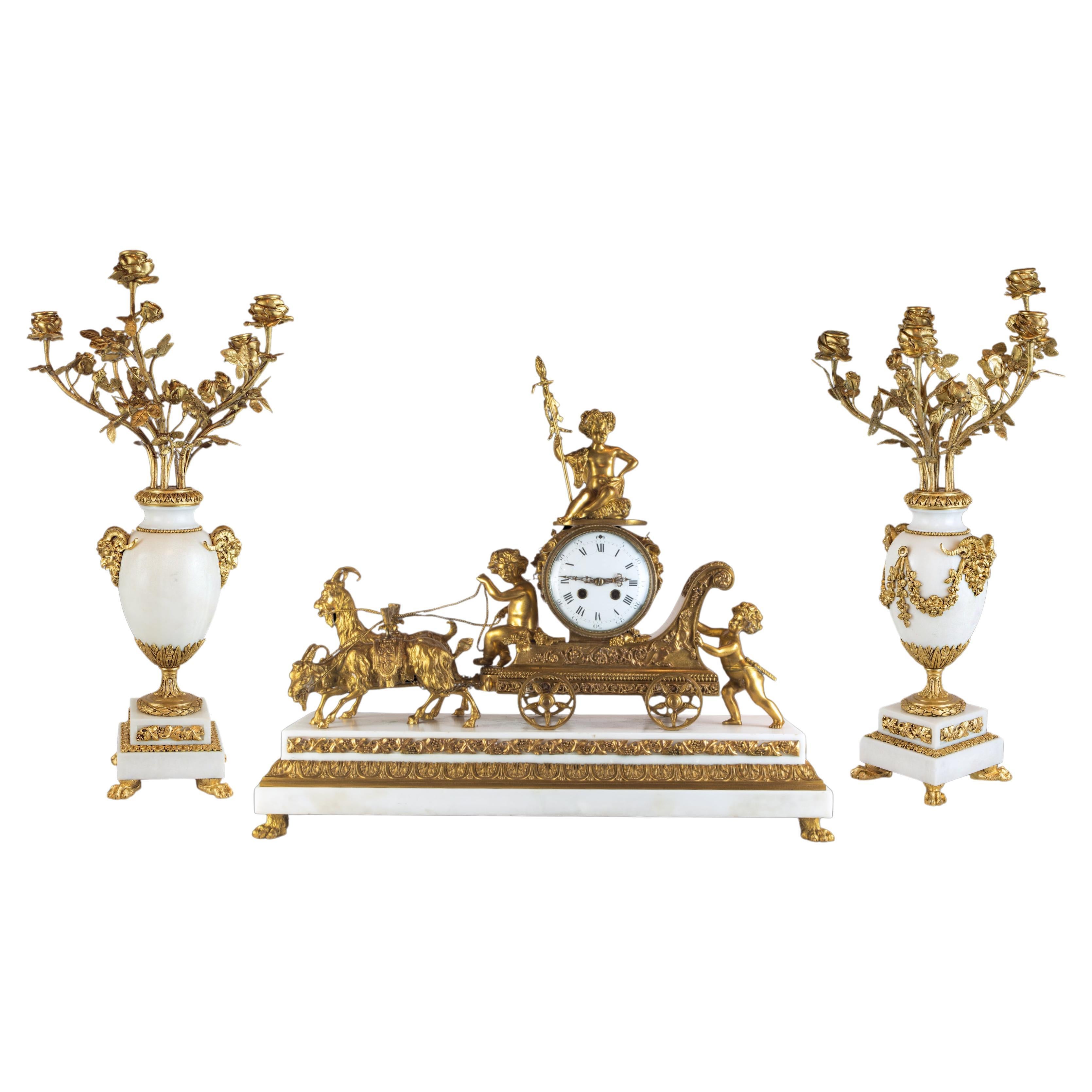 Fine Three pice clock set Of Thor's Chariot  by Samuel Marti  For Sale
