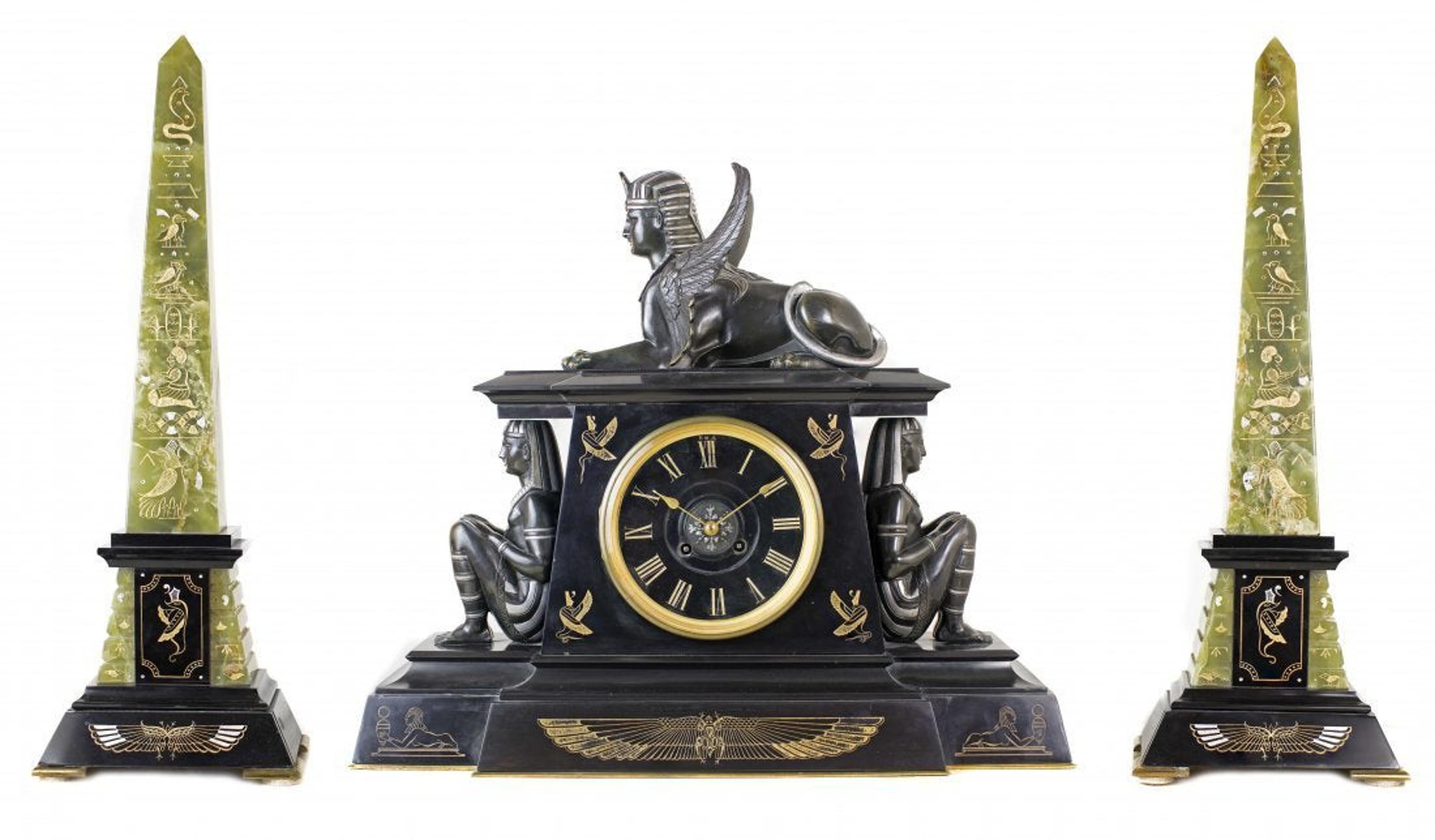 Fine Three-Piece Clock Garniture, France For Sale 1