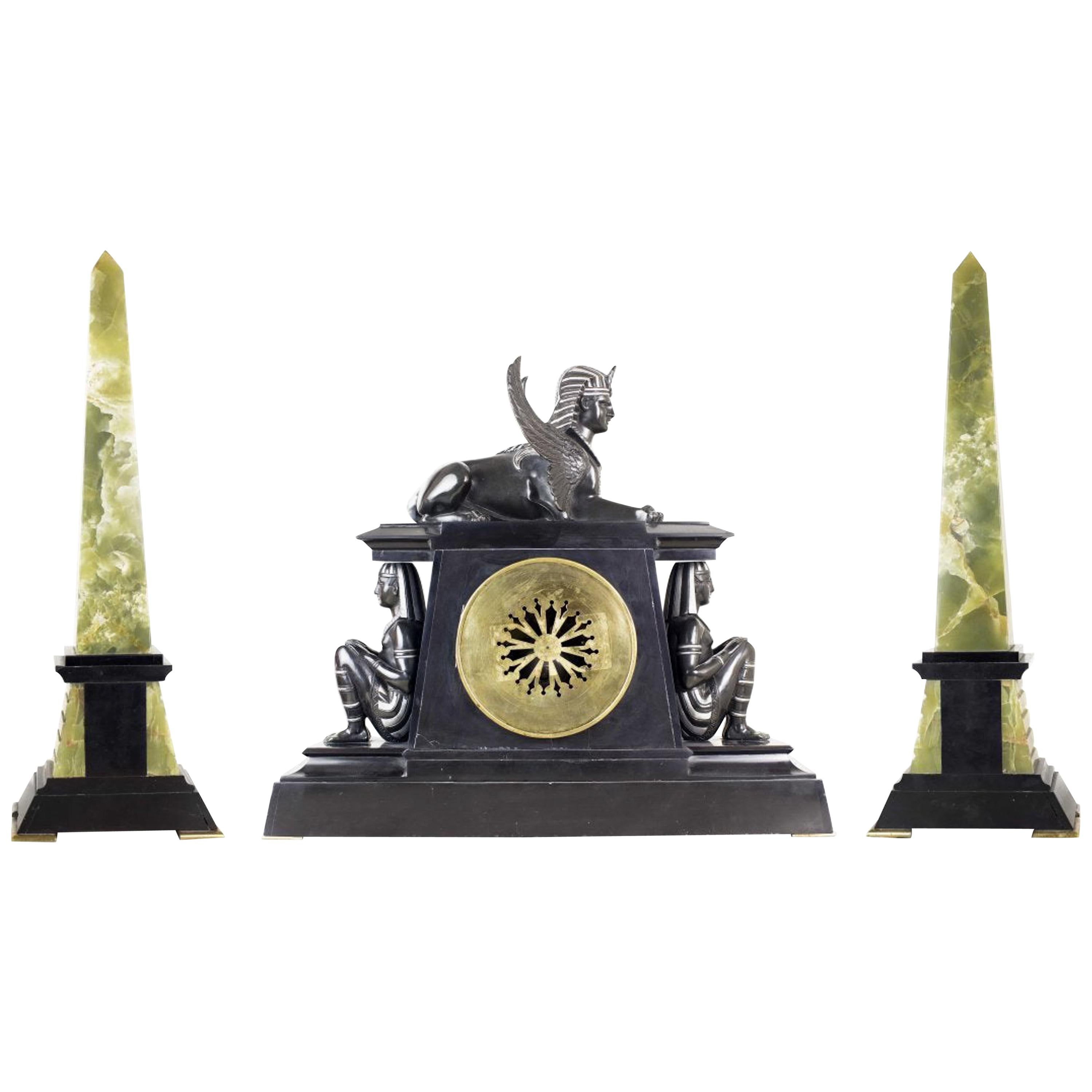 Fine Three-Piece Clock Garniture, France