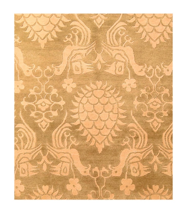 Fine Tibetan Rug, Hand Knotted, Wool and Silk For Sale at 1stDibs