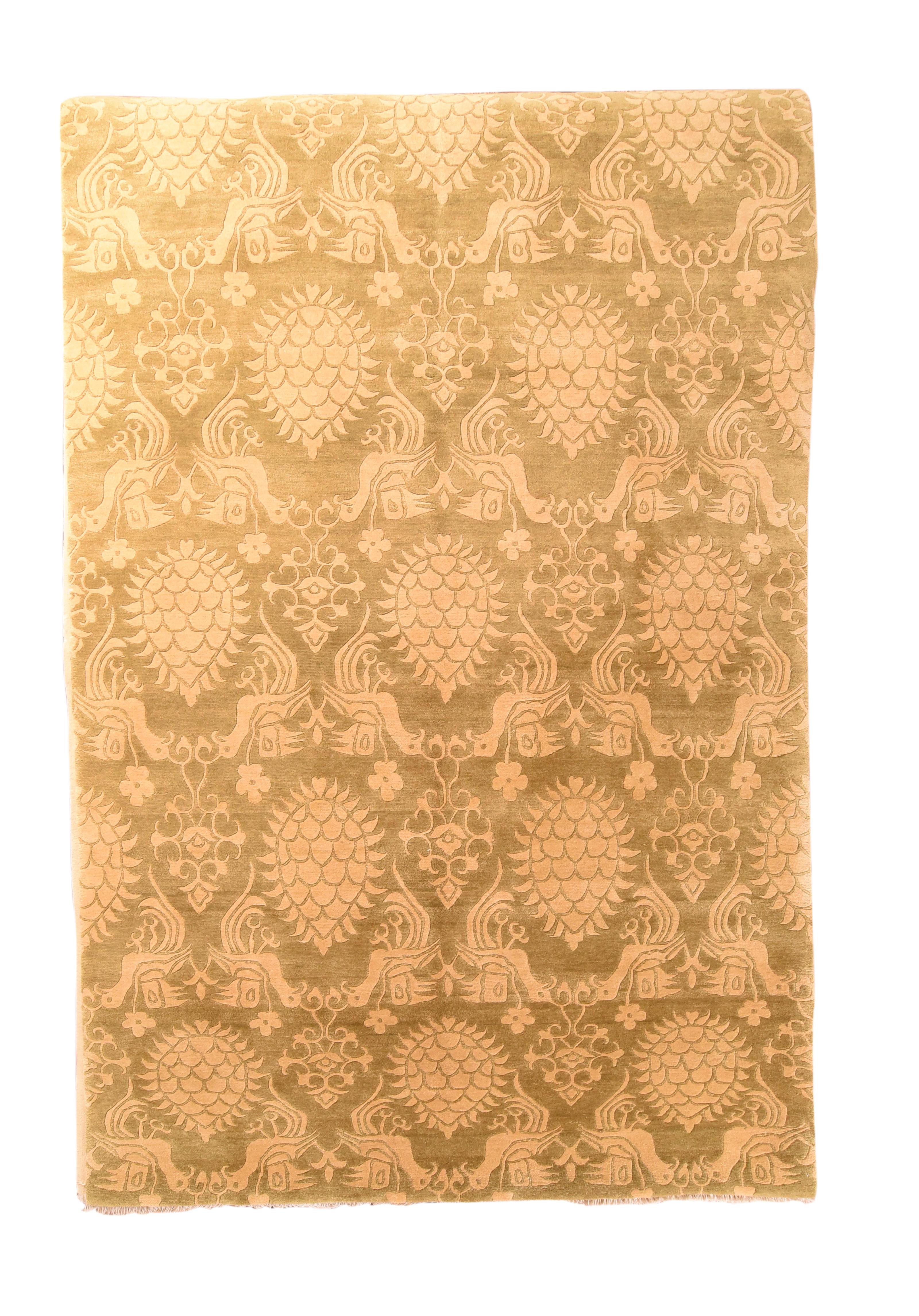 Tibetischer Teppich, handgeknüpft, aus Wolle und Seide im Zustand „Hervorragend“ im Angebot in New York, NY