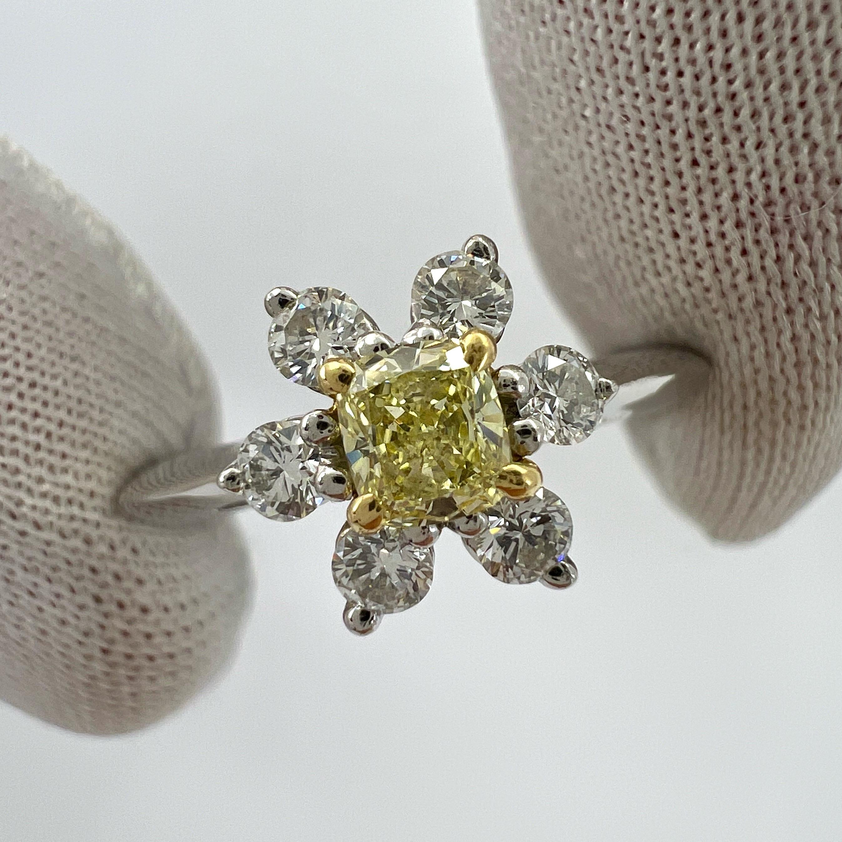 Fine Tiffany & Co. Fancy Yellow Diamond 18k Gold Platinum Buttercup Cluster Ring For Sale 6