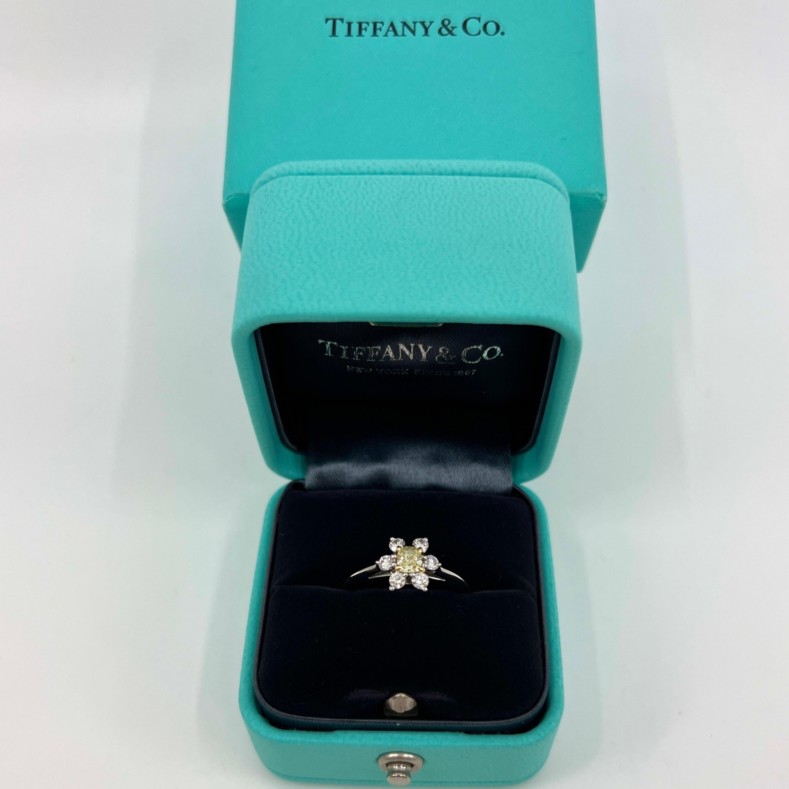 Fine Tiffany & Co. Fancy Yellow Diamond 18k Gold Platinum Buttercup Cluster Ring For Sale 7
