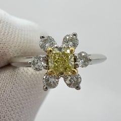 Fine Tiffany & Co. Fancy Yellow Diamond 18k Gold Platinum Buttercup Cluster Ring
