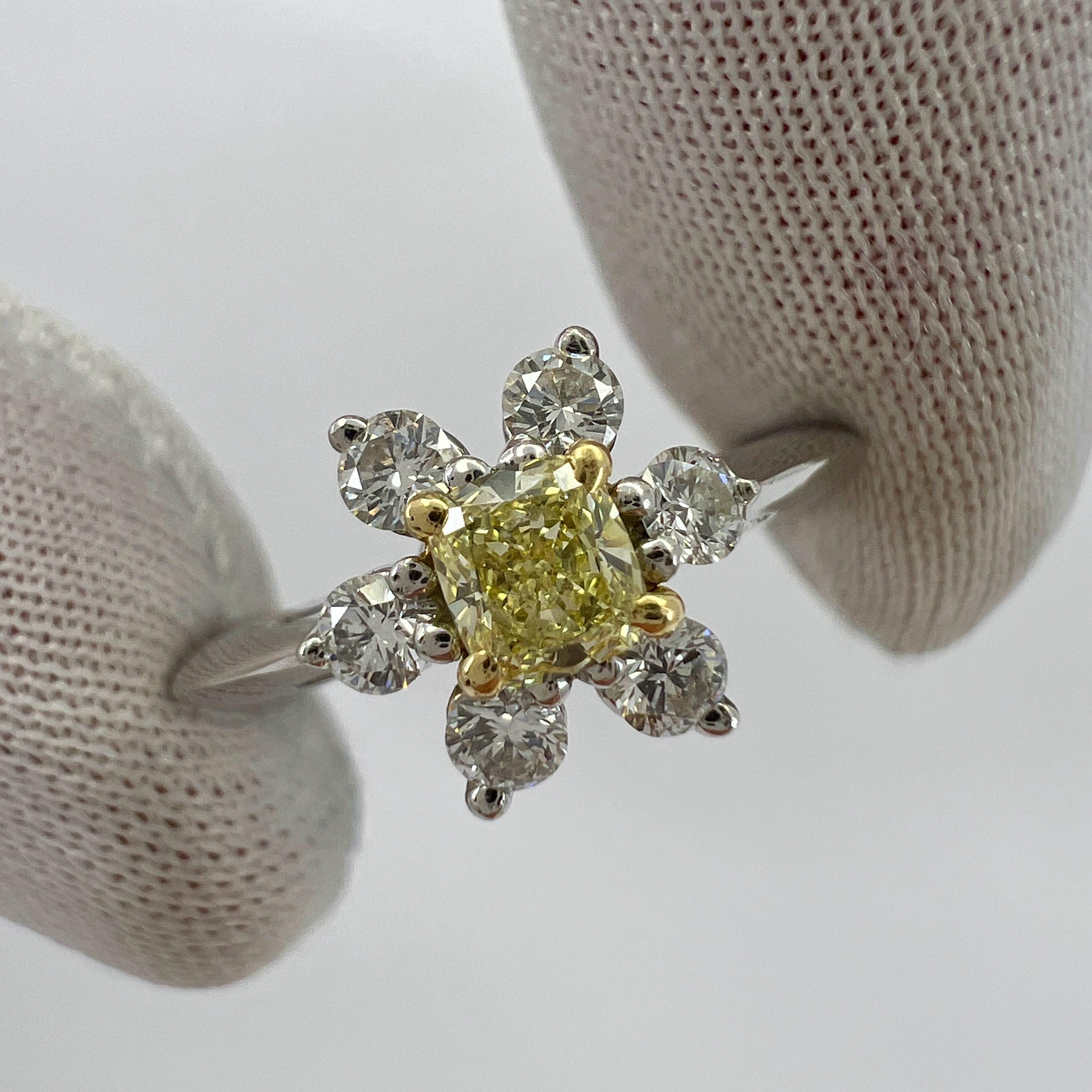 Women's Fine Tiffany & Co. Fancy Yellow Diamond 18k Gold Platinum Buttercup Cluster Ring For Sale