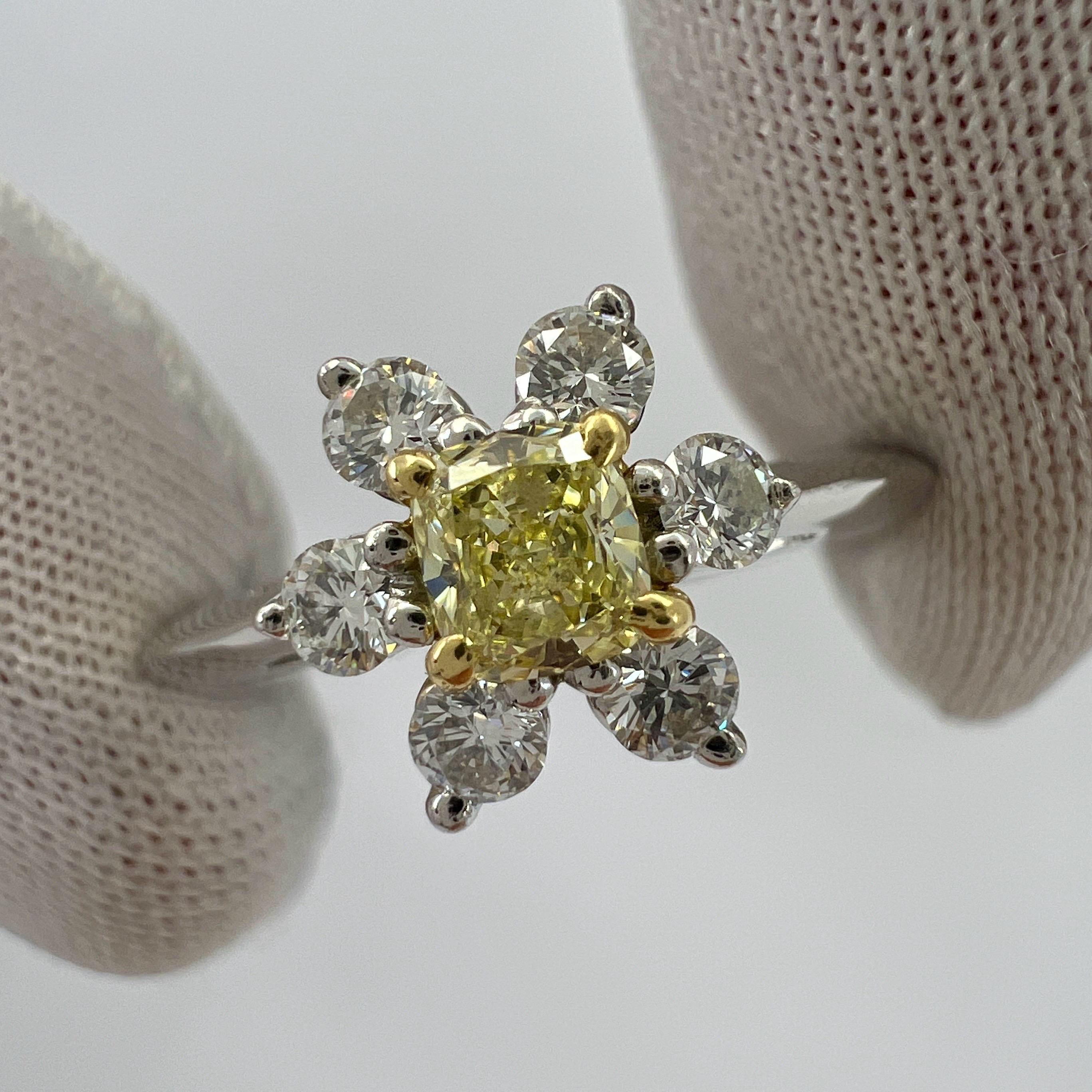 Fine Tiffany & Co. Fancy Yellow Diamond 18k Gold Platinum Buttercup Cluster Ring For Sale 1