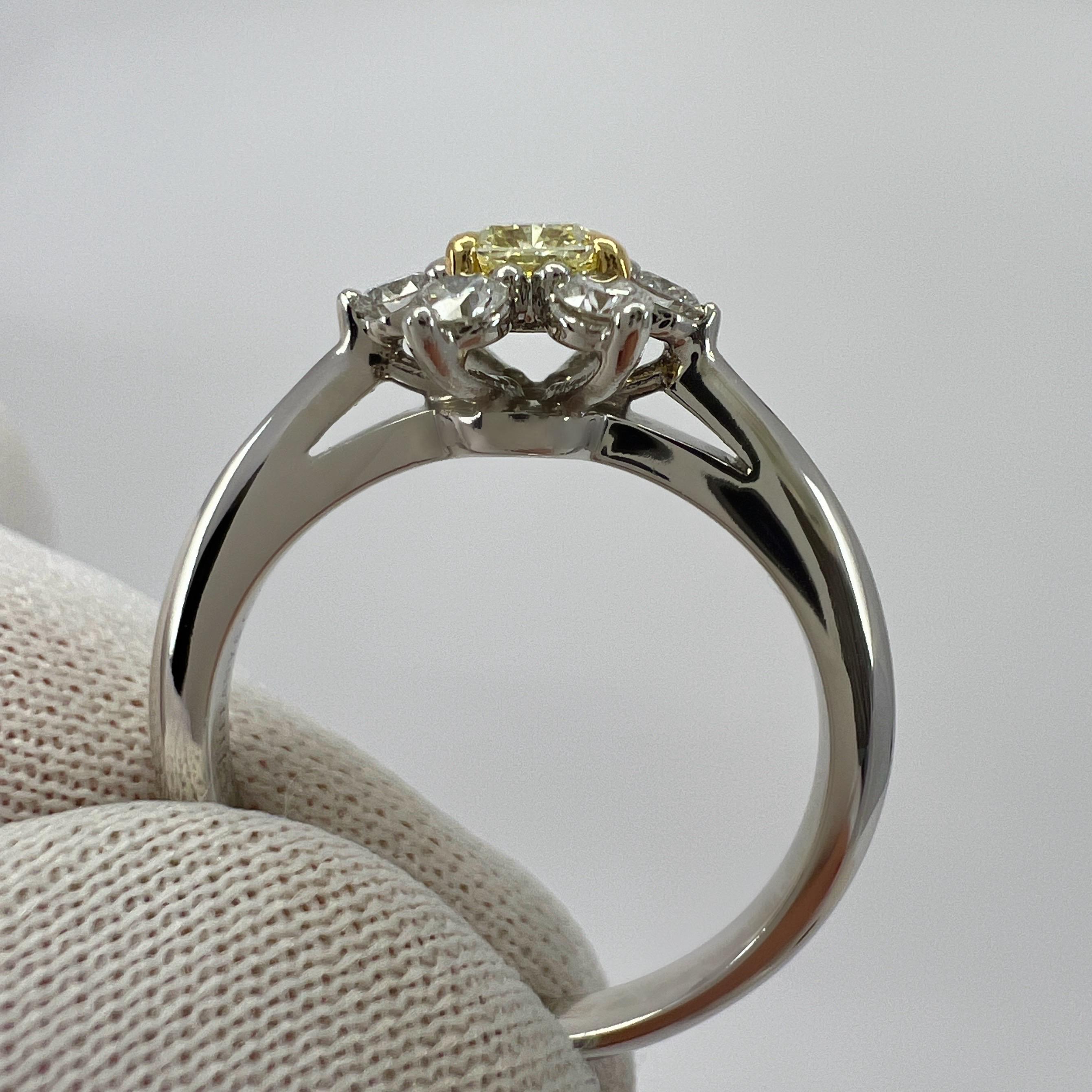 Fine Tiffany & Co. Fancy Yellow Diamond 18k Gold Platinum Buttercup Cluster Ring For Sale 2