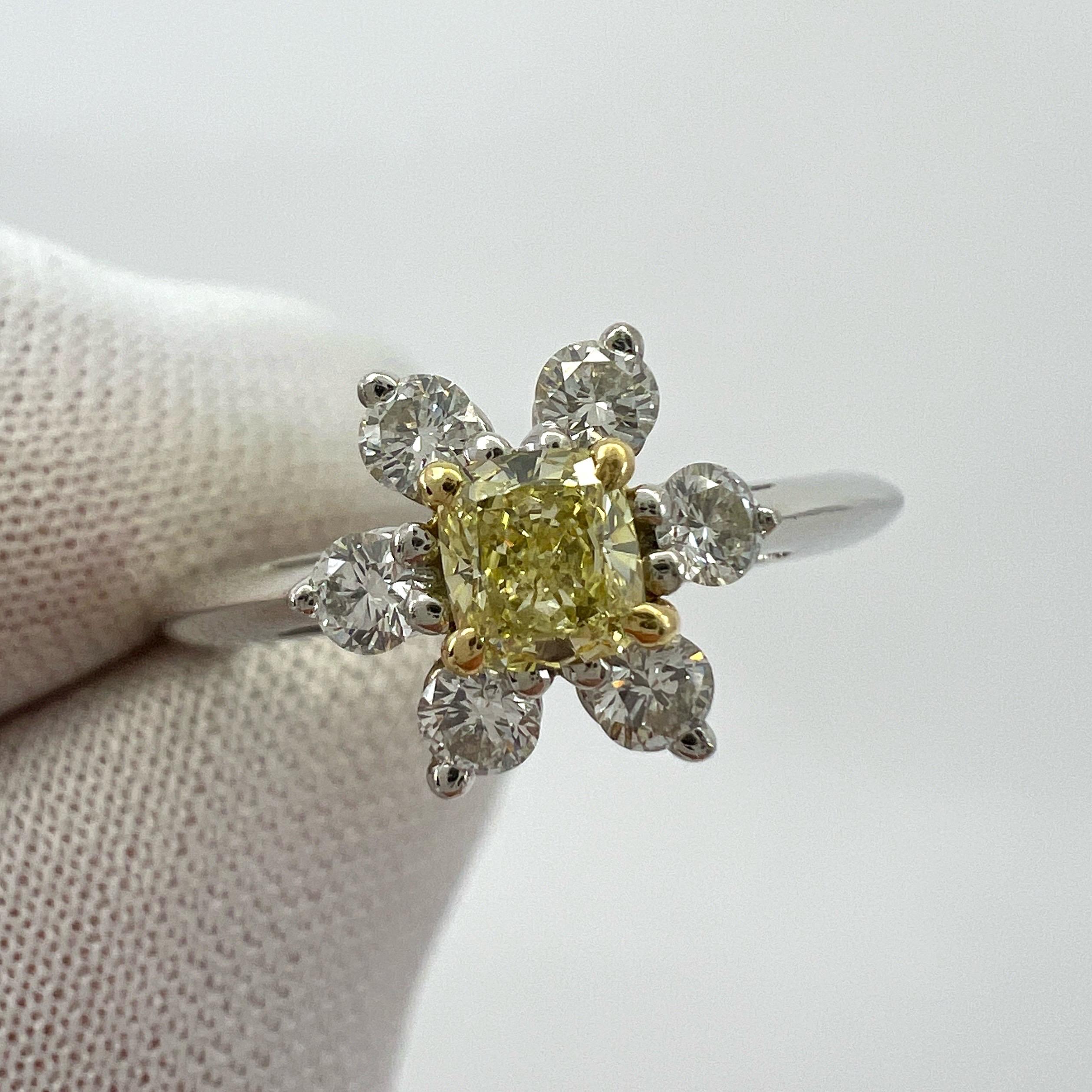 Fine Tiffany & Co. Fancy Yellow Diamond 18k Gold Platinum Buttercup Cluster Ring For Sale 3