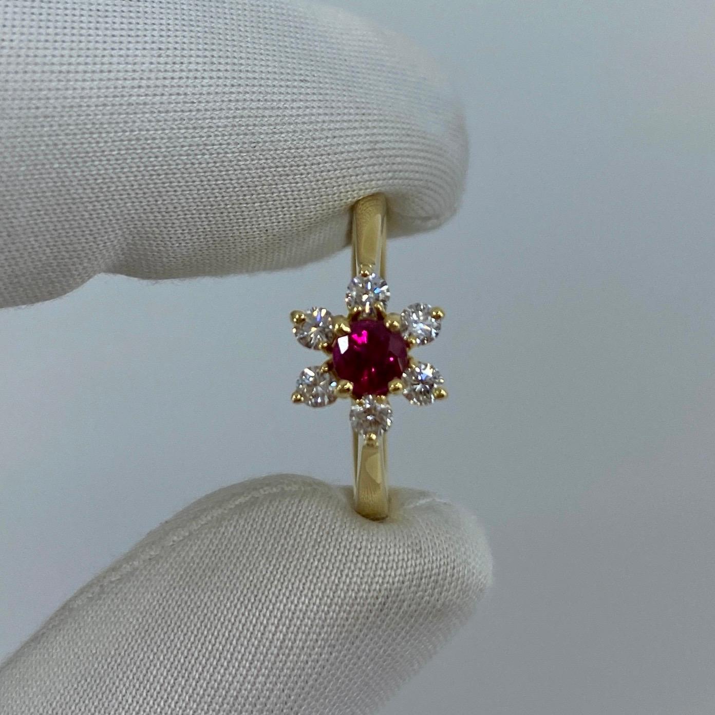 Fine Tiffany & Co. Ruby & Diamond Buttercup Flower 18k Yellow Gold Cluster Ring 2