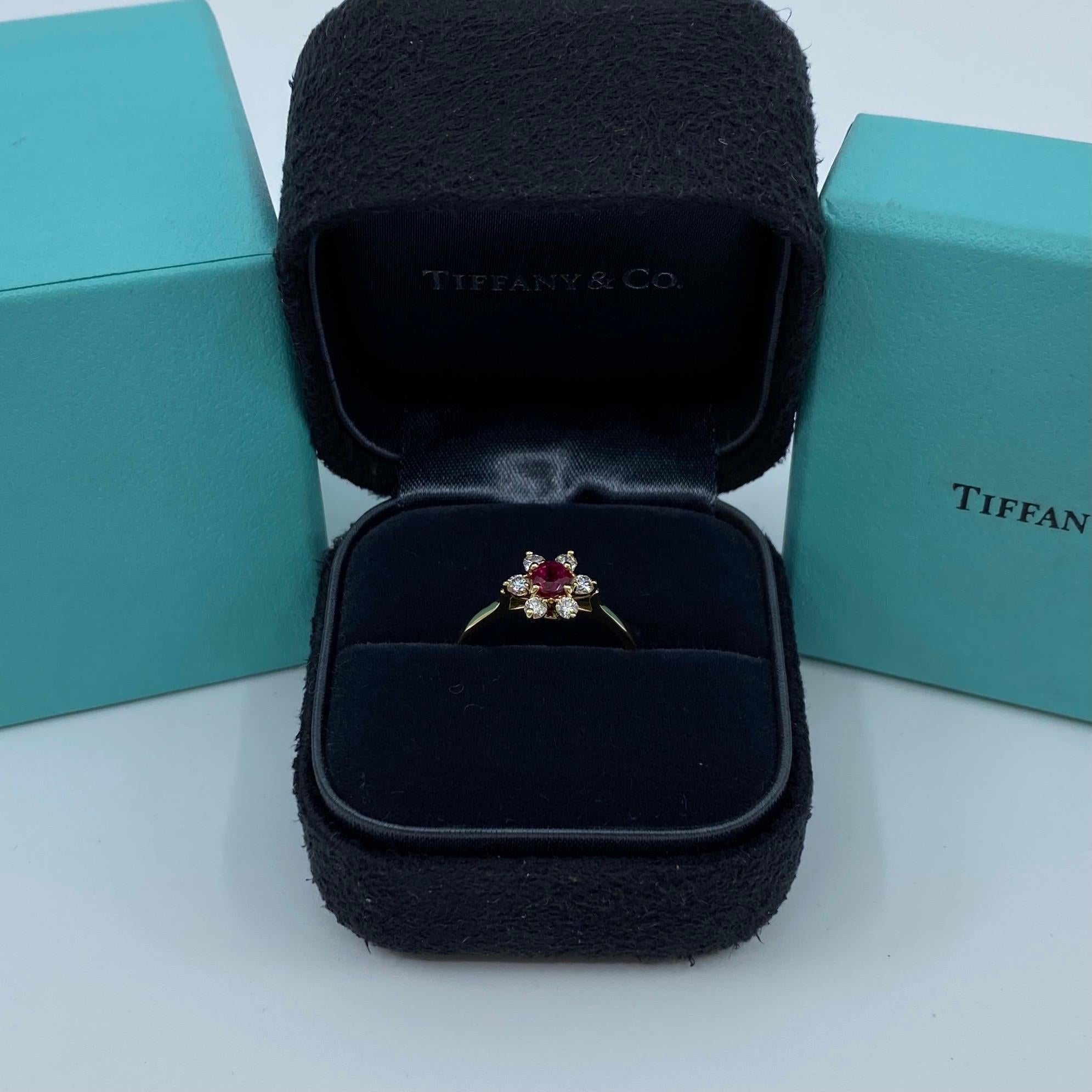 Fine Tiffany & Co. Ruby & Diamond Buttercup Flower 18k Yellow Gold Cluster Ring 3