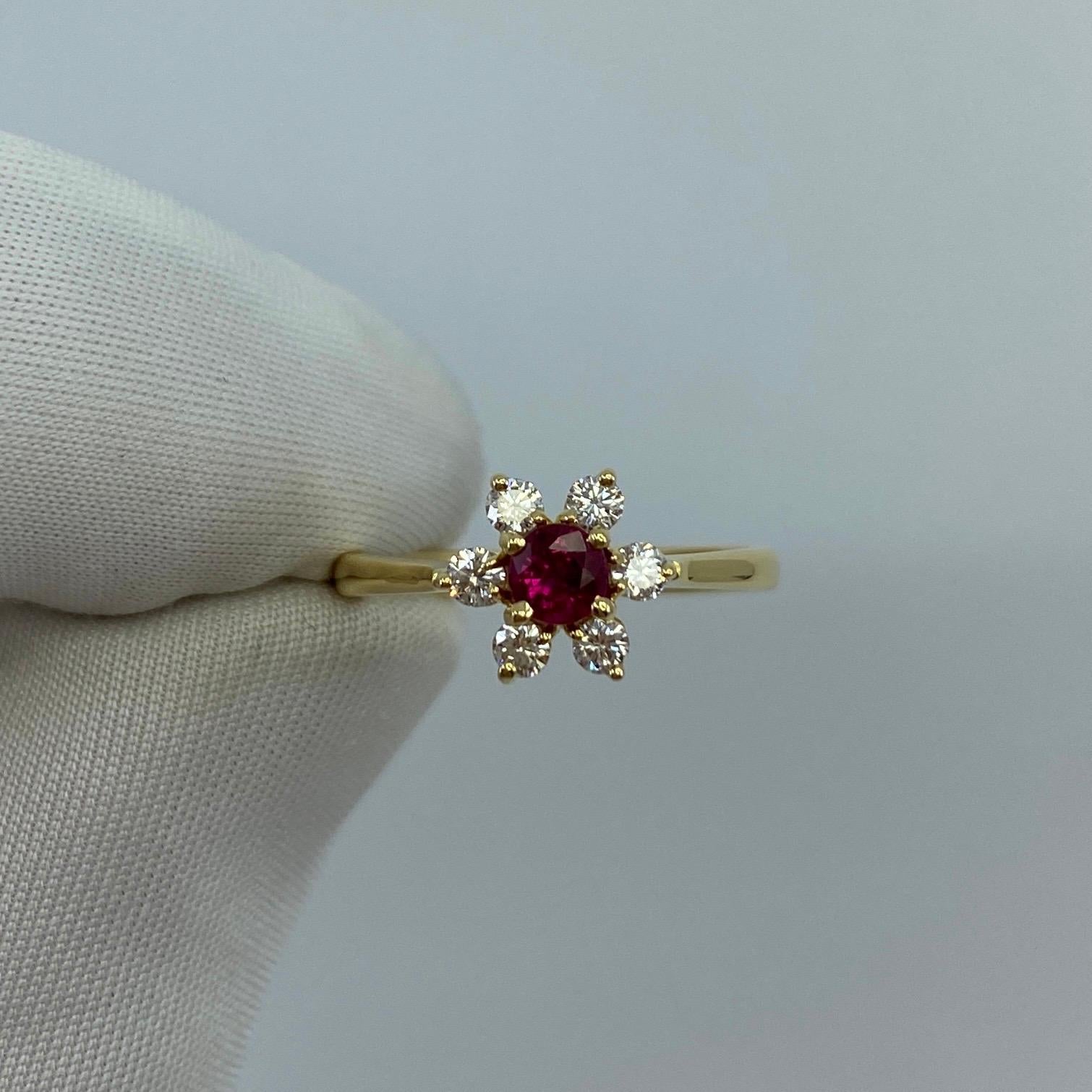 Fine Tiffany & Co. Ruby & Diamond Buttercup Flower 18k Yellow Gold Cluster Ring 5