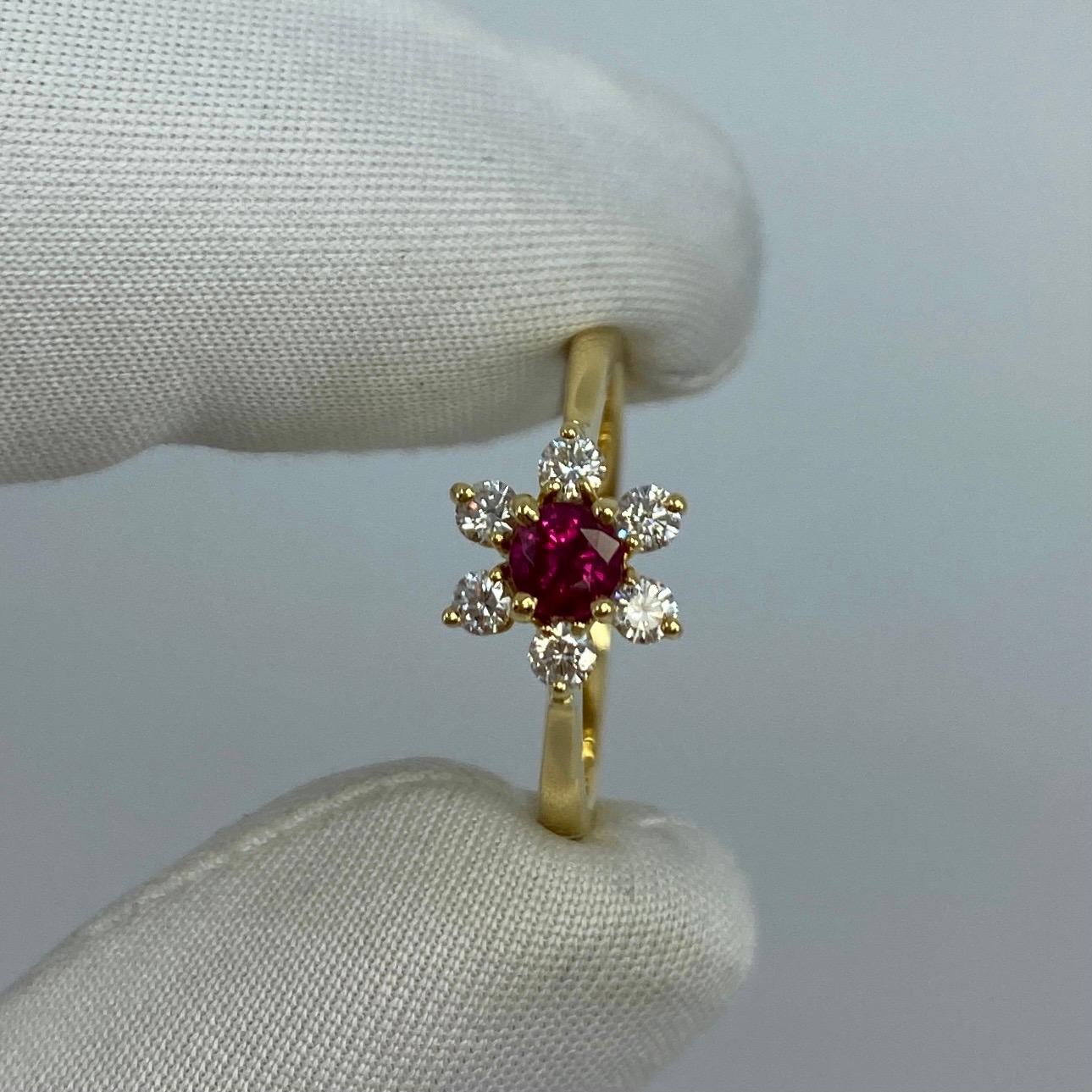 Round Cut Fine Tiffany & Co. Ruby & Diamond Buttercup Flower 18k Yellow Gold Cluster Ring