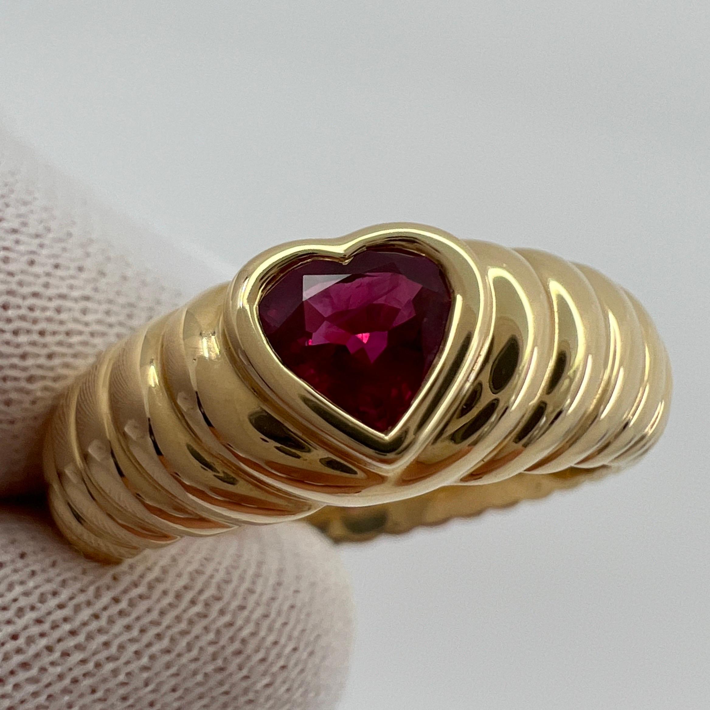 Fine Tiffany & Co. Vivid Blood Red Ruby Heart Cut 18k Yellow Gold Band Ring 1
