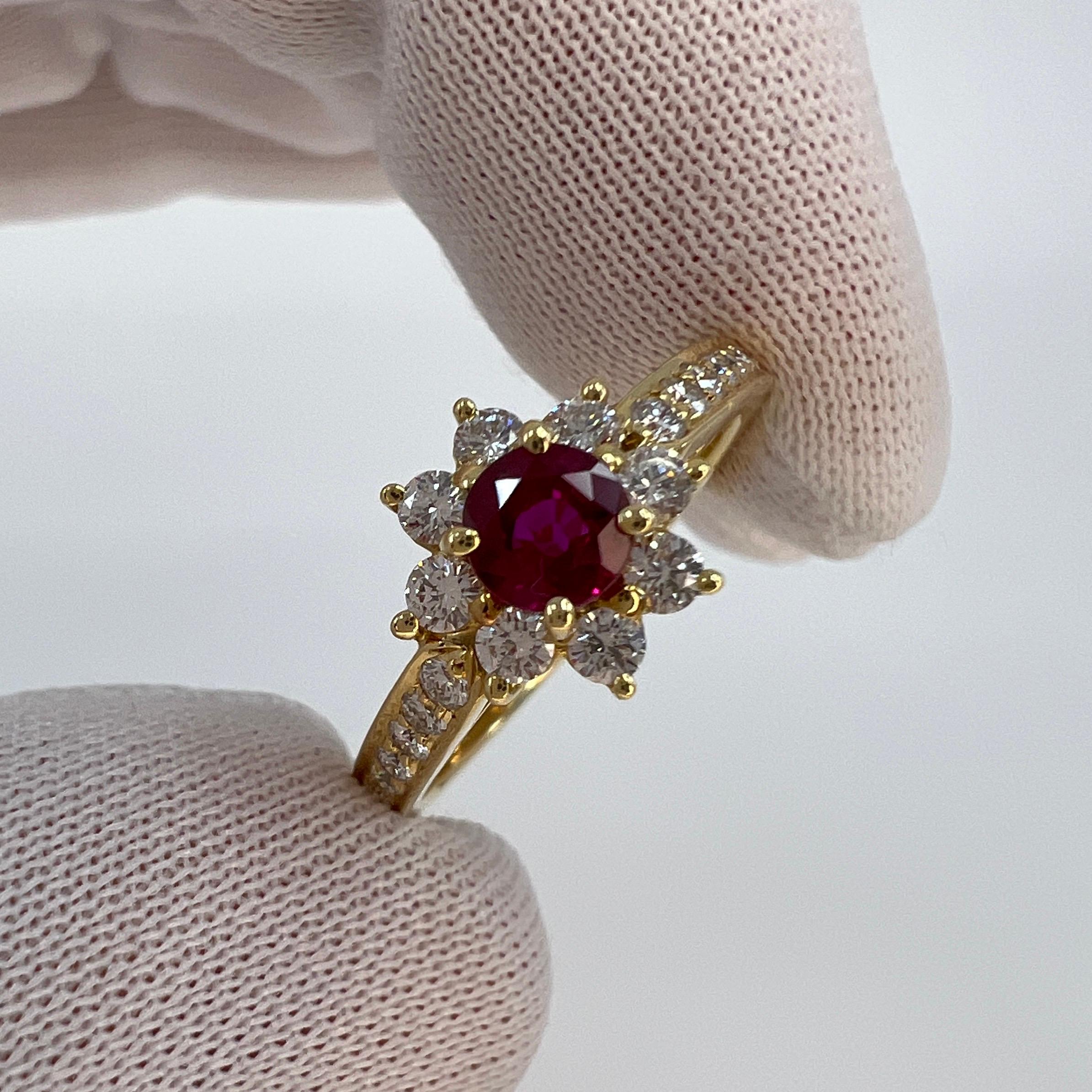 Fine Tiffany & Co. Vivid Red Ruby & Diamond Flower 18k Yellow Gold Cluster Ring 4