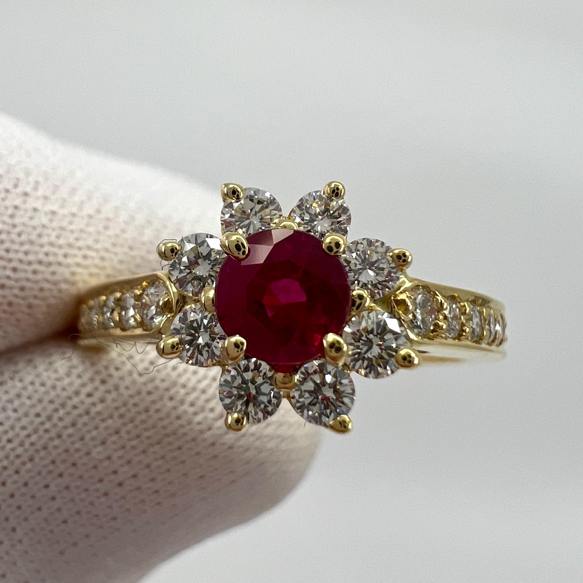 Fine Tiffany & Co. Vivid Red Ruby & Diamond Flower 18k Yellow Gold Cluster Ring For Sale 5