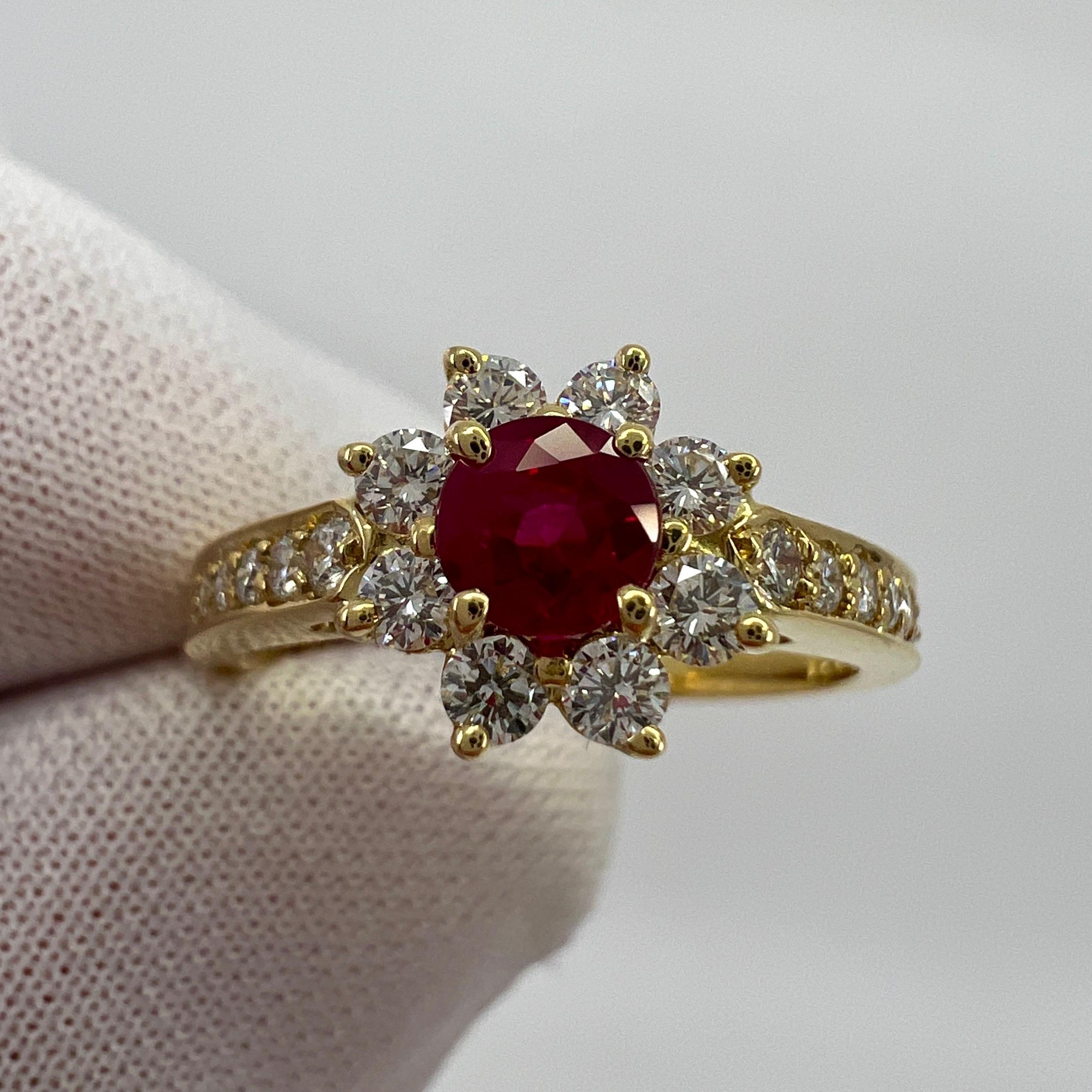 Fine Tiffany & Co. Vivid Red Ruby & Diamond Flower 18k Yellow Gold Cluster Ring For Sale 6