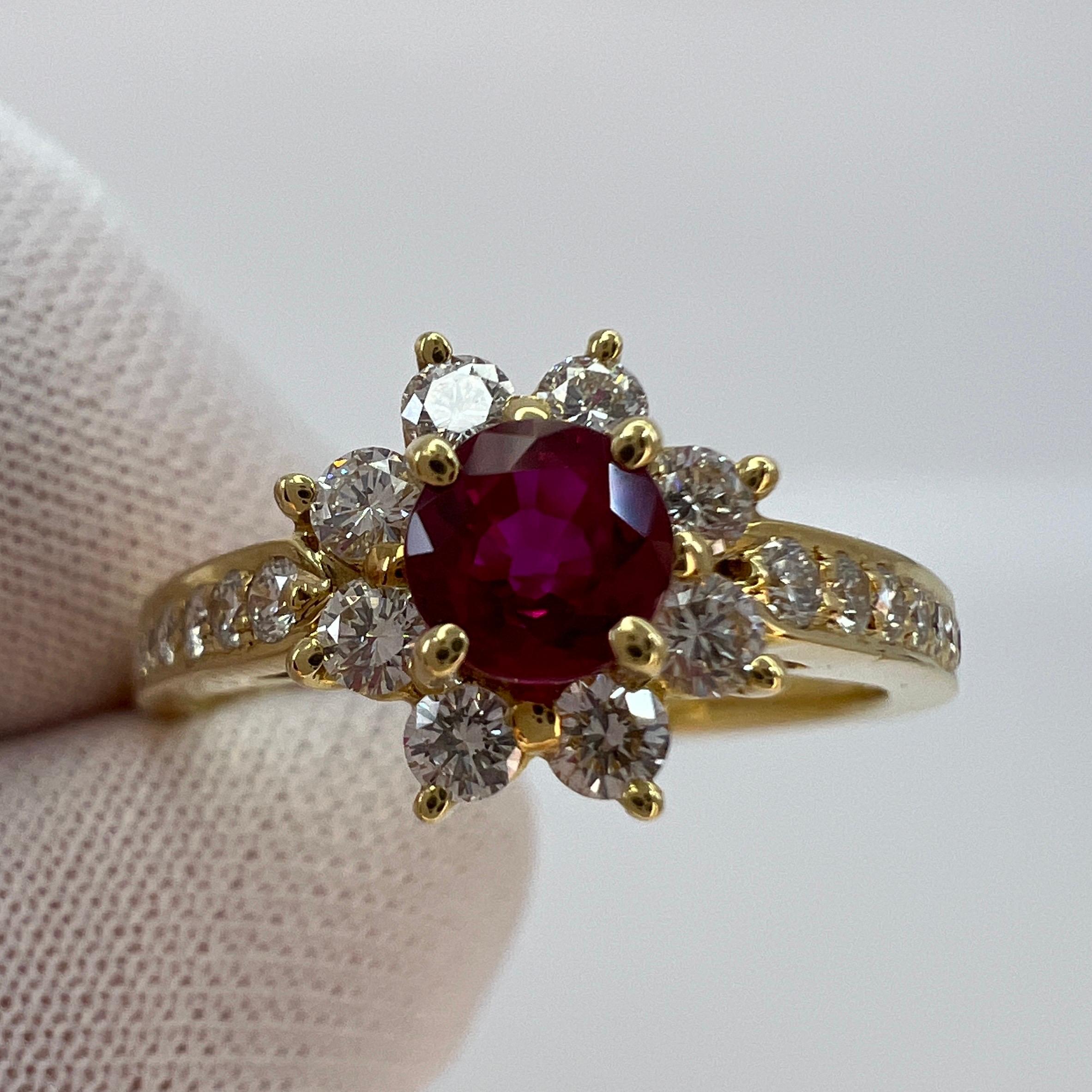 Fine Tiffany & Co. Vivid Red Ruby & Diamond Flower 18k Yellow Gold Cluster Ring 6