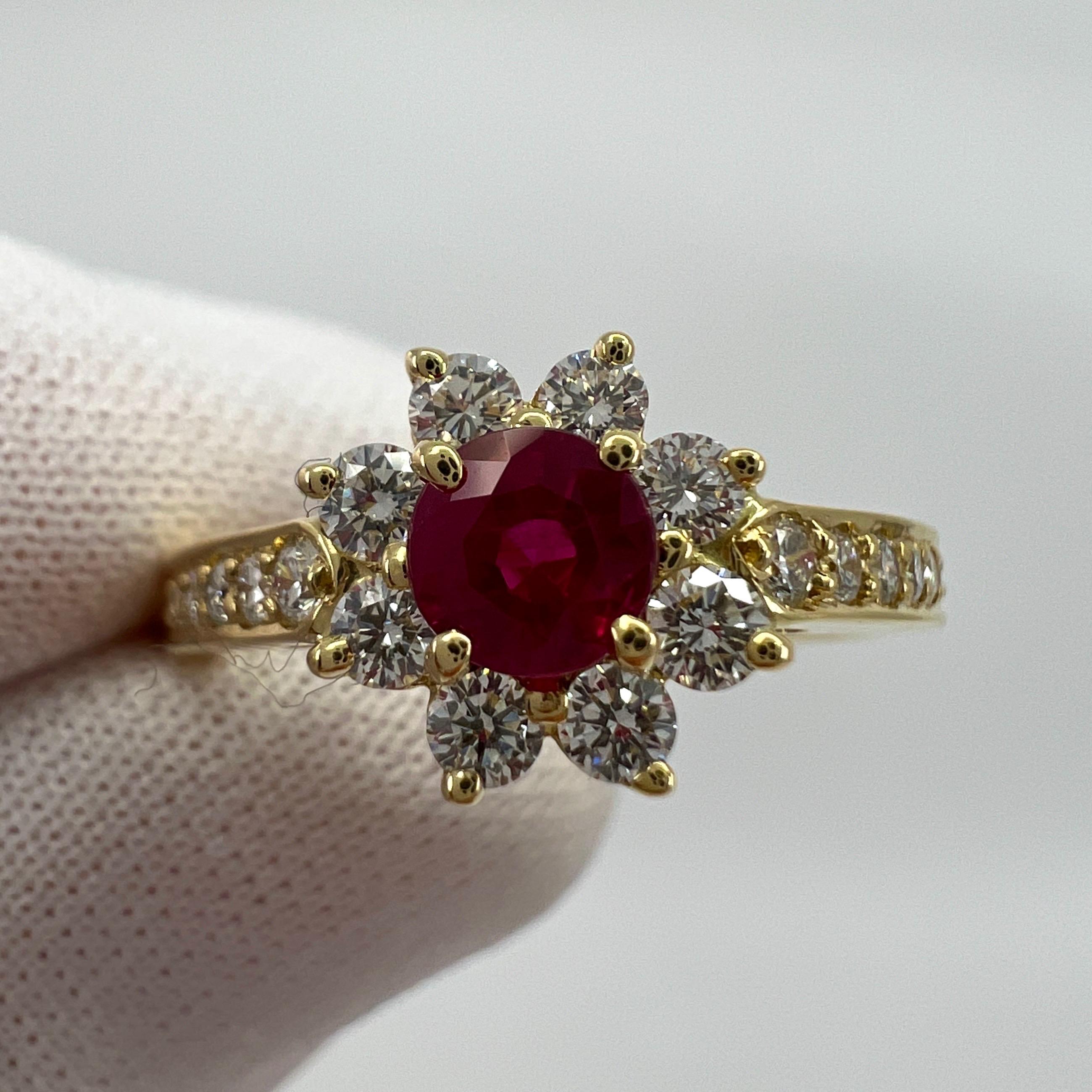Fine Tiffany & Co. Vivid Red Ruby & Diamond Flower 18k Yellow Gold Cluster Ring For Sale 6