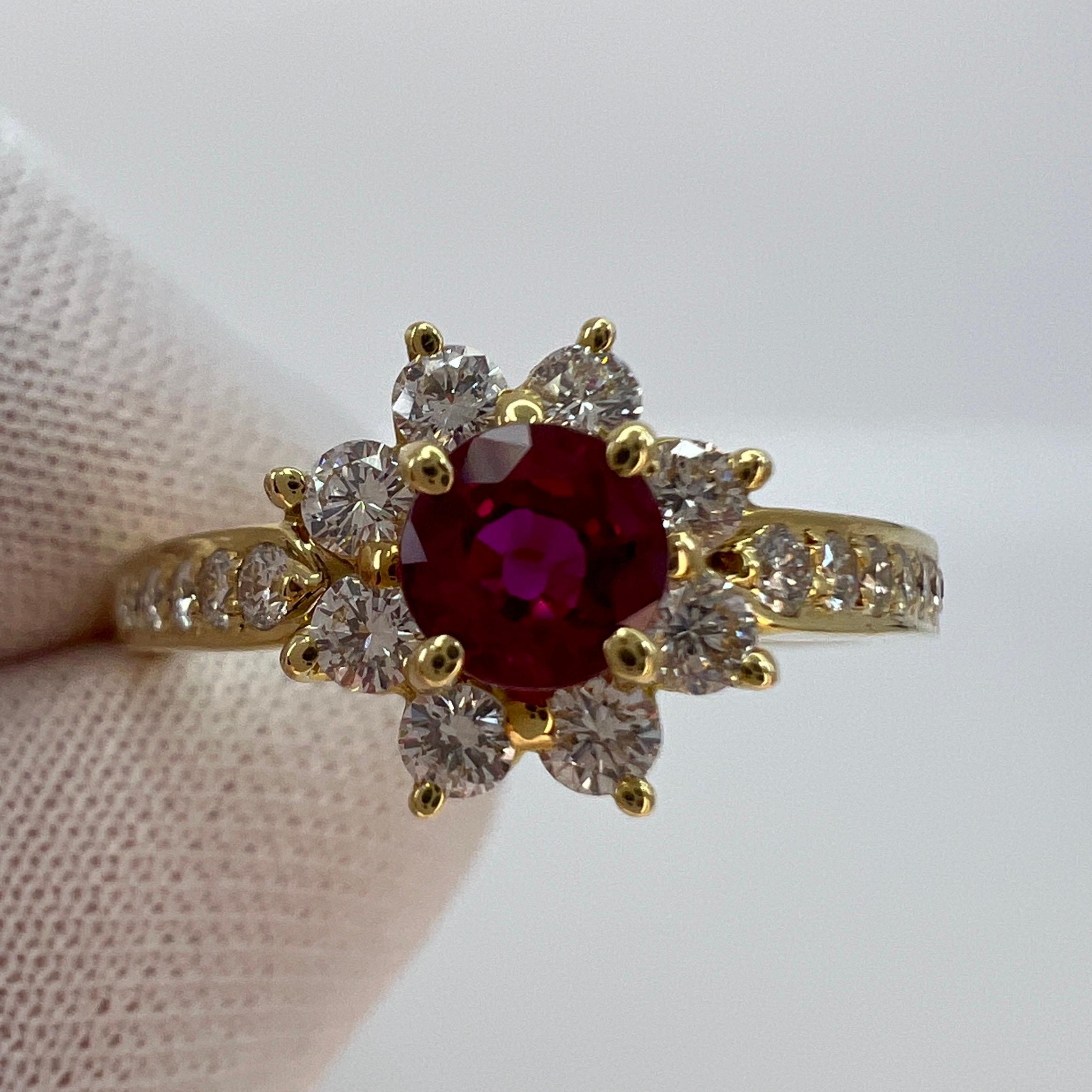 Fine Tiffany & Co. Vivid Red Ruby & Diamond Flower 18k Yellow Gold Cluster Ring 7