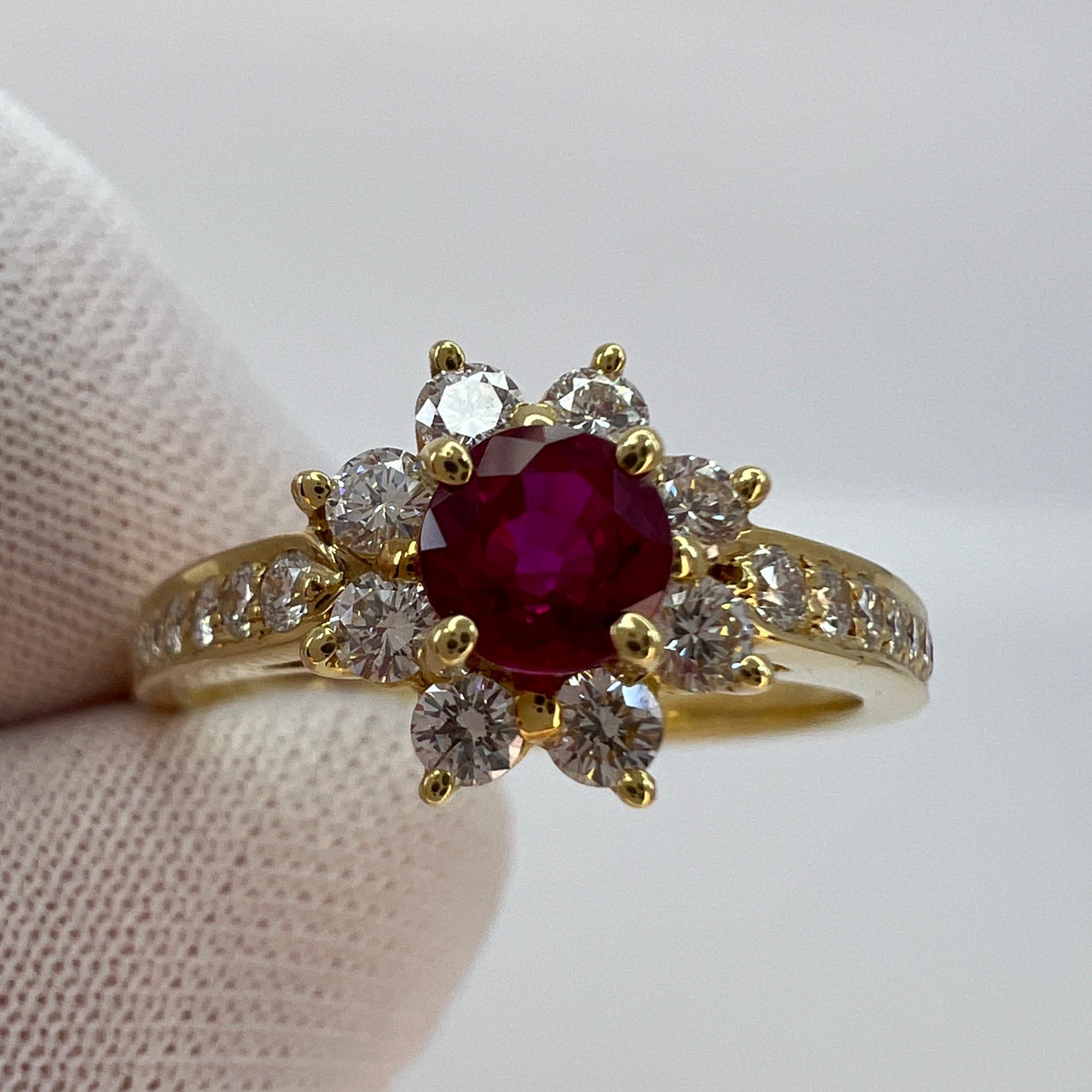 Fine Tiffany & Co. Vivid Red Ruby & Diamond Flower 18k Yellow Gold Cluster Ring 8