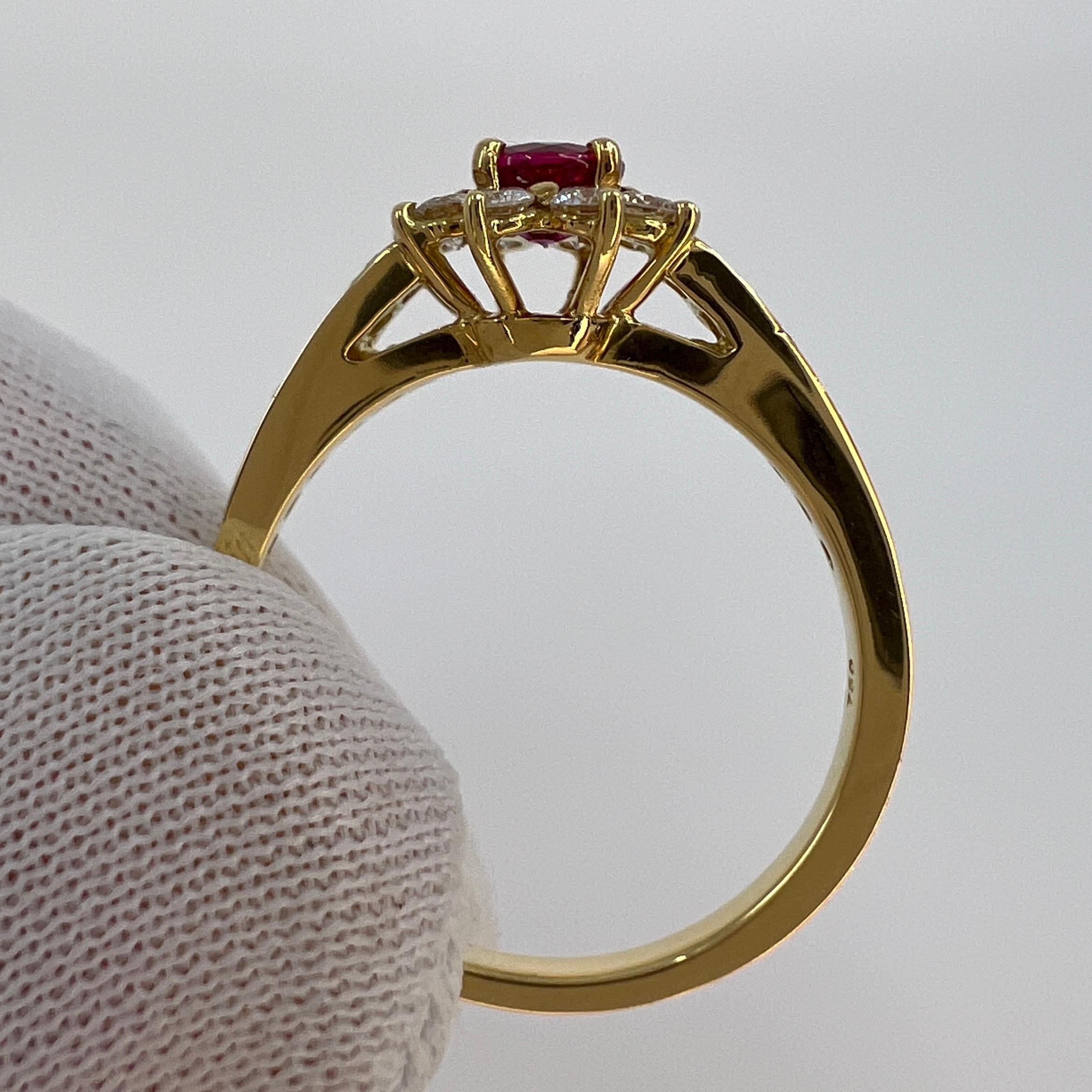 Fine Tiffany & Co. Vivid Red Ruby & Diamond Flower 18k Yellow Gold Cluster Ring 10