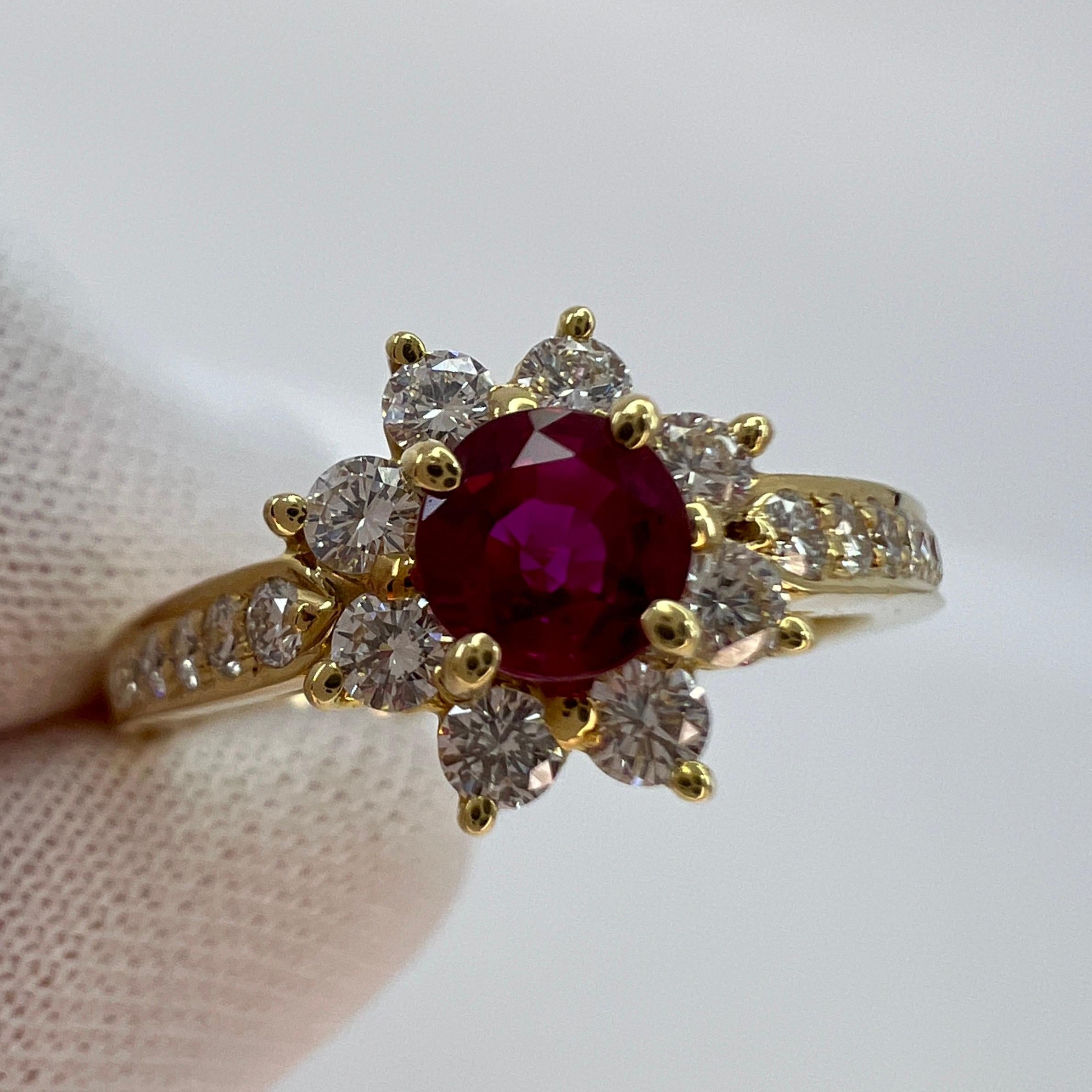 Fine Tiffany & Co. Vivid Red Ruby & Diamond Flower 18k Yellow Gold Cluster Ring 1