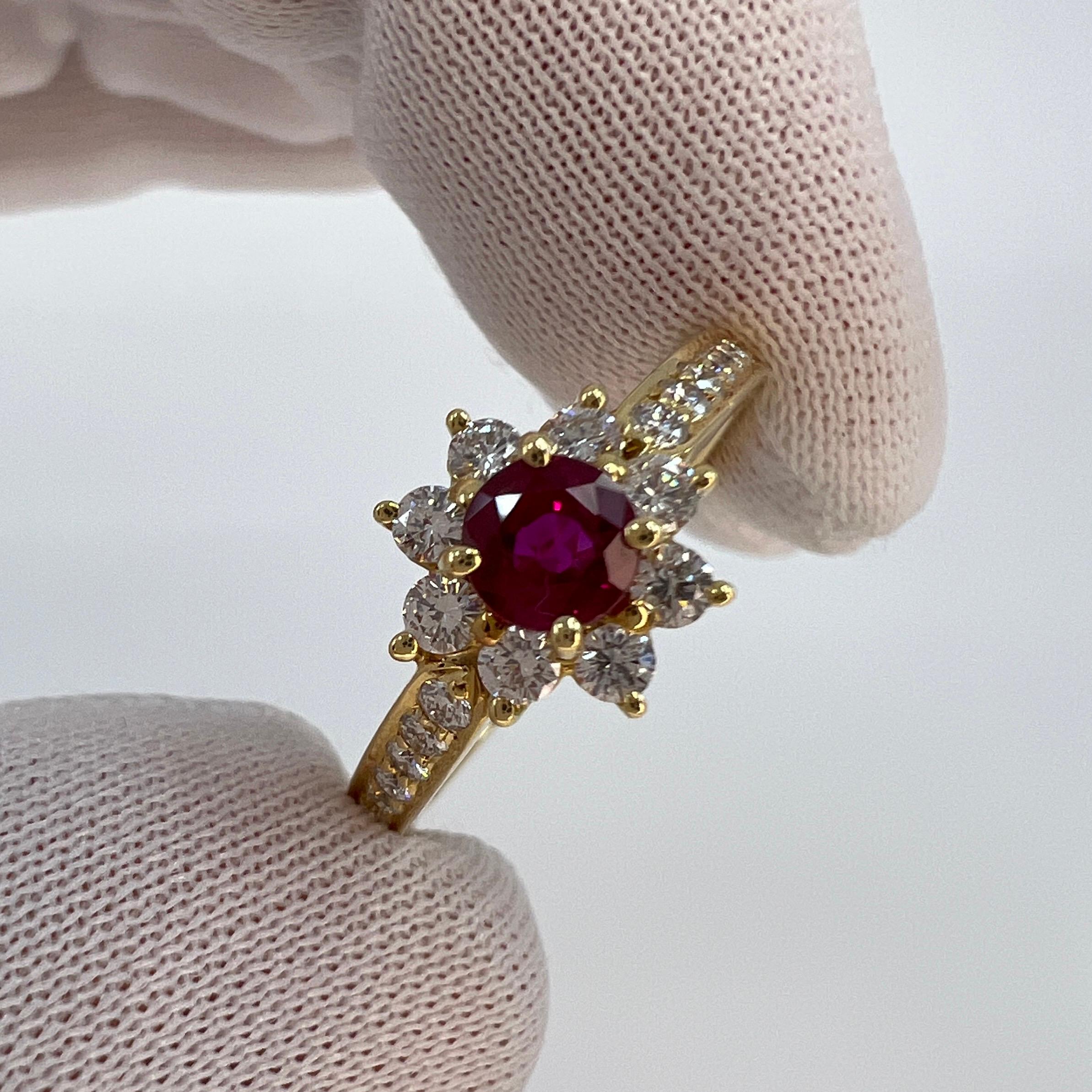 Fine Tiffany & Co. Vivid Red Ruby & Diamond Flower 18k Yellow Gold Cluster Ring 2