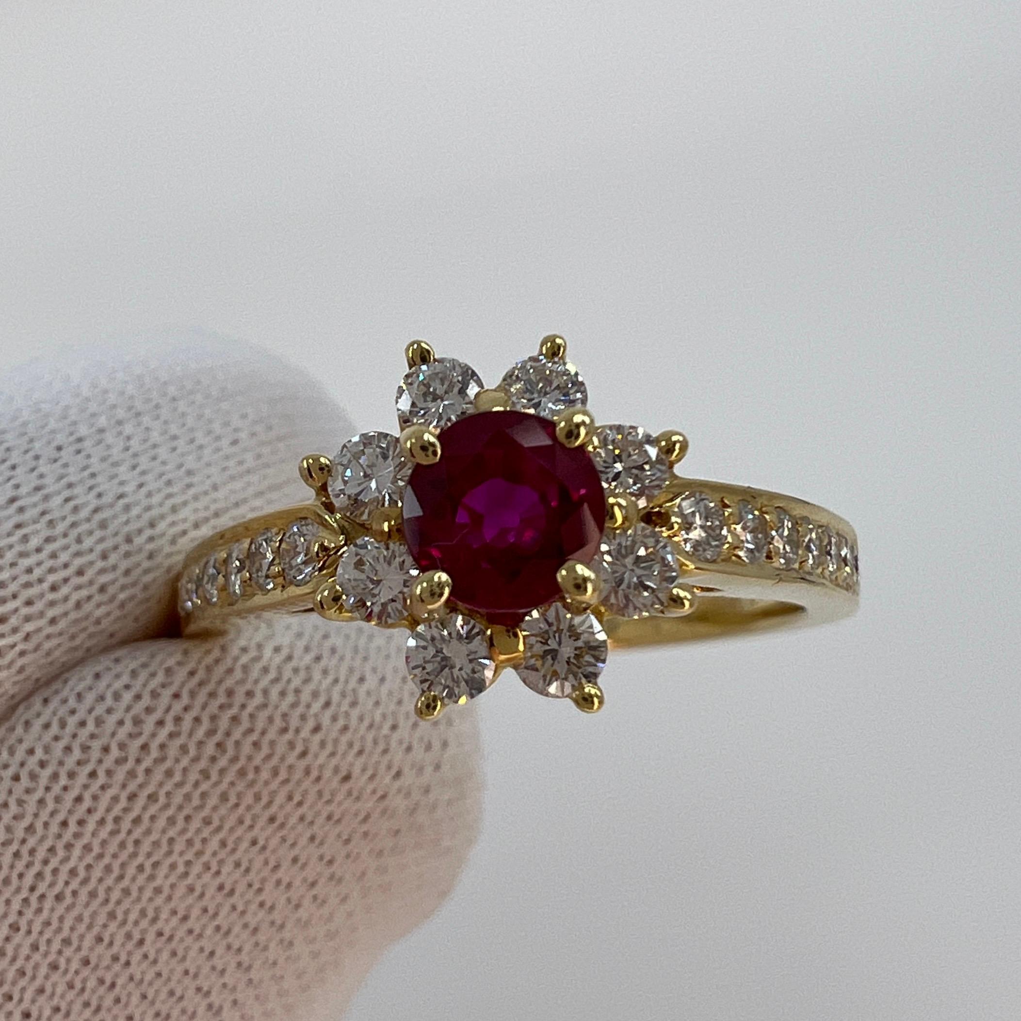 Fine Tiffany & Co. Vivid Red Ruby & Diamond Flower 18k Yellow Gold Cluster Ring 3