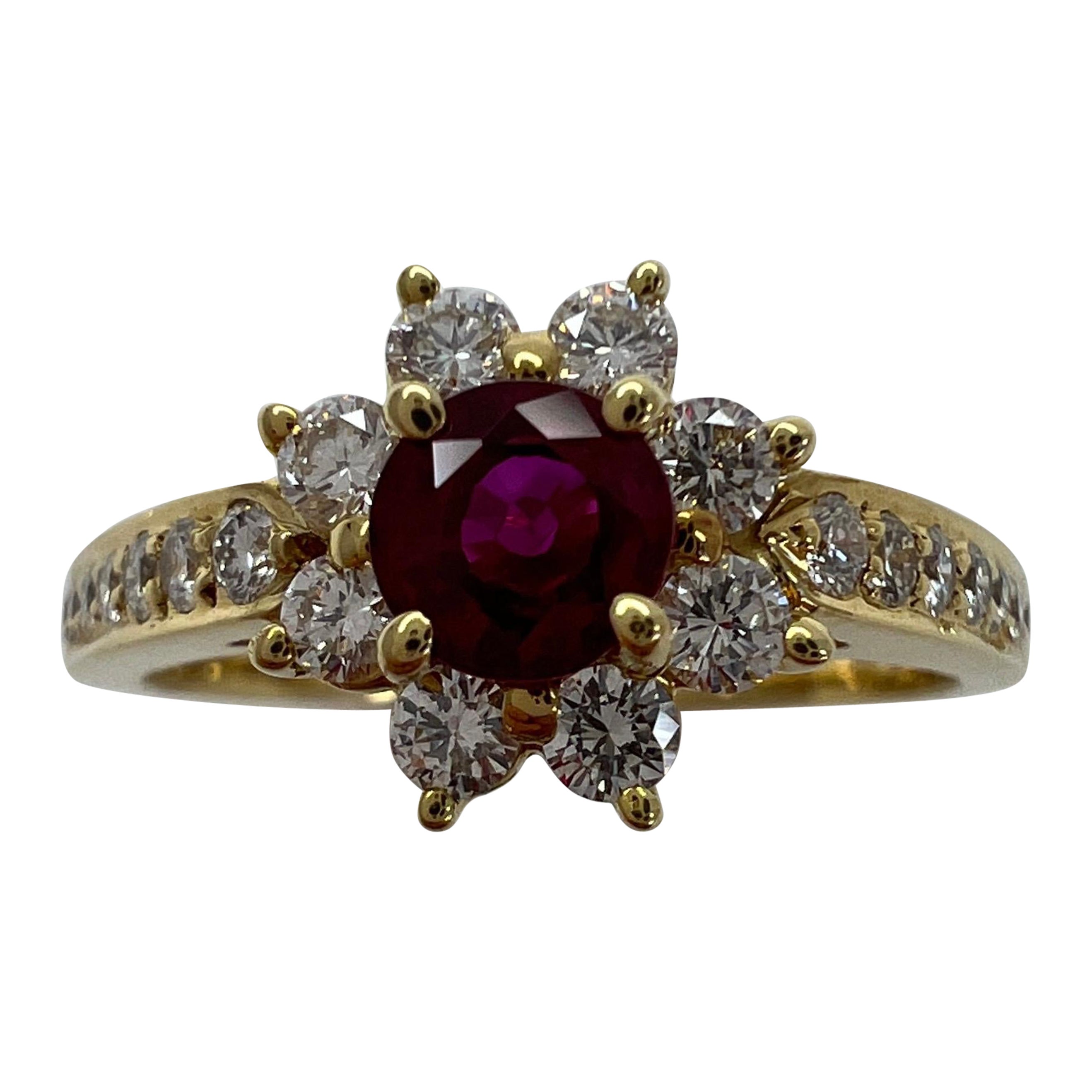 Fine Tiffany 
Co. Vivid Red Ruby 
Diamond Flower 18k Yellow Gold Cluster Ring