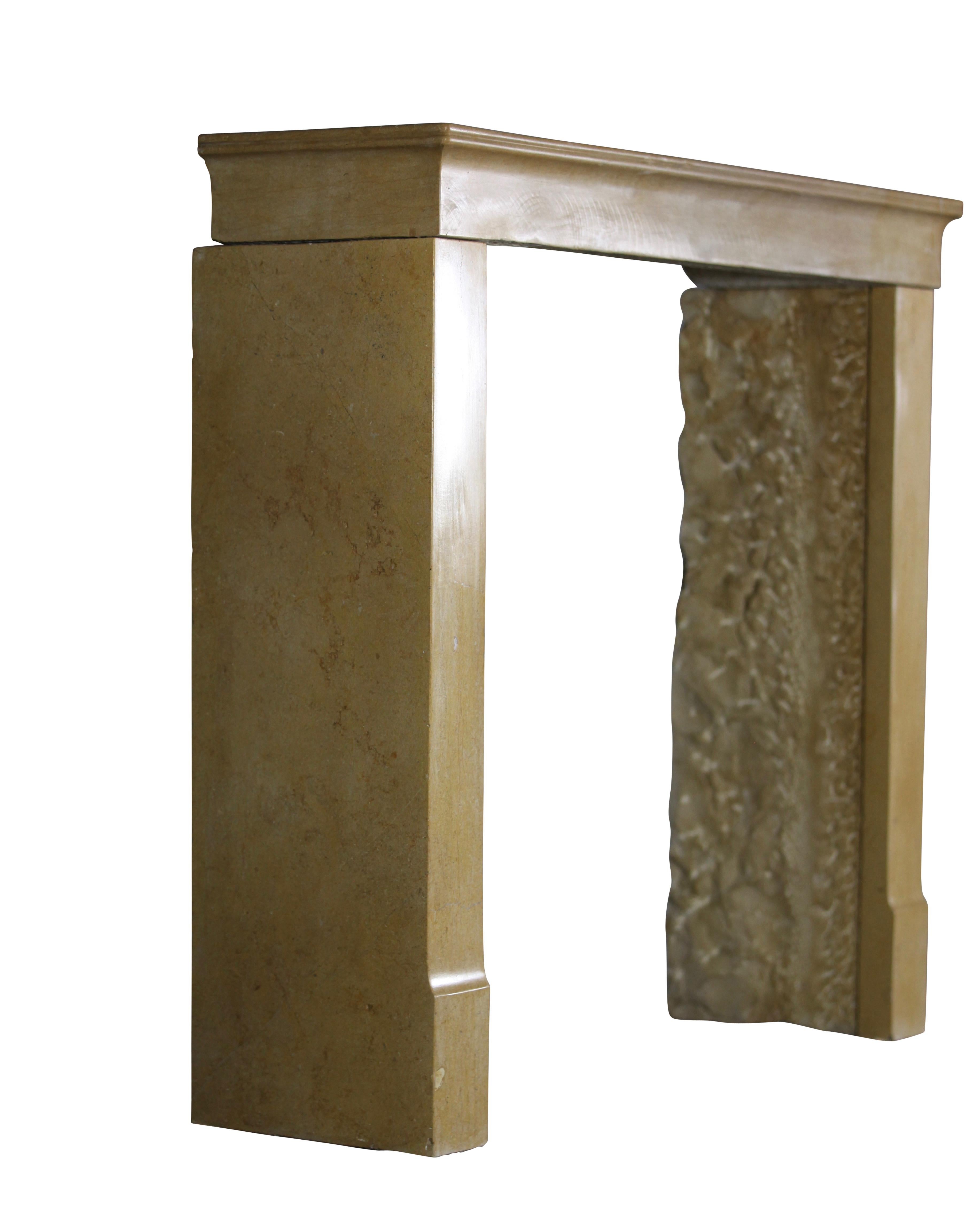 Hand-Carved Fine Timeless Small Original French Antique Fireplace Surround in Limestone For Sale