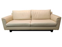 Post-Modern & Sleek Fine Top-Grain Off-White Leather Sofa by Nicoletti of Italy