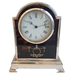 Fine Tortoiseshell and Silver Pique Domed Topped Mantel Clock by Henry Matthews