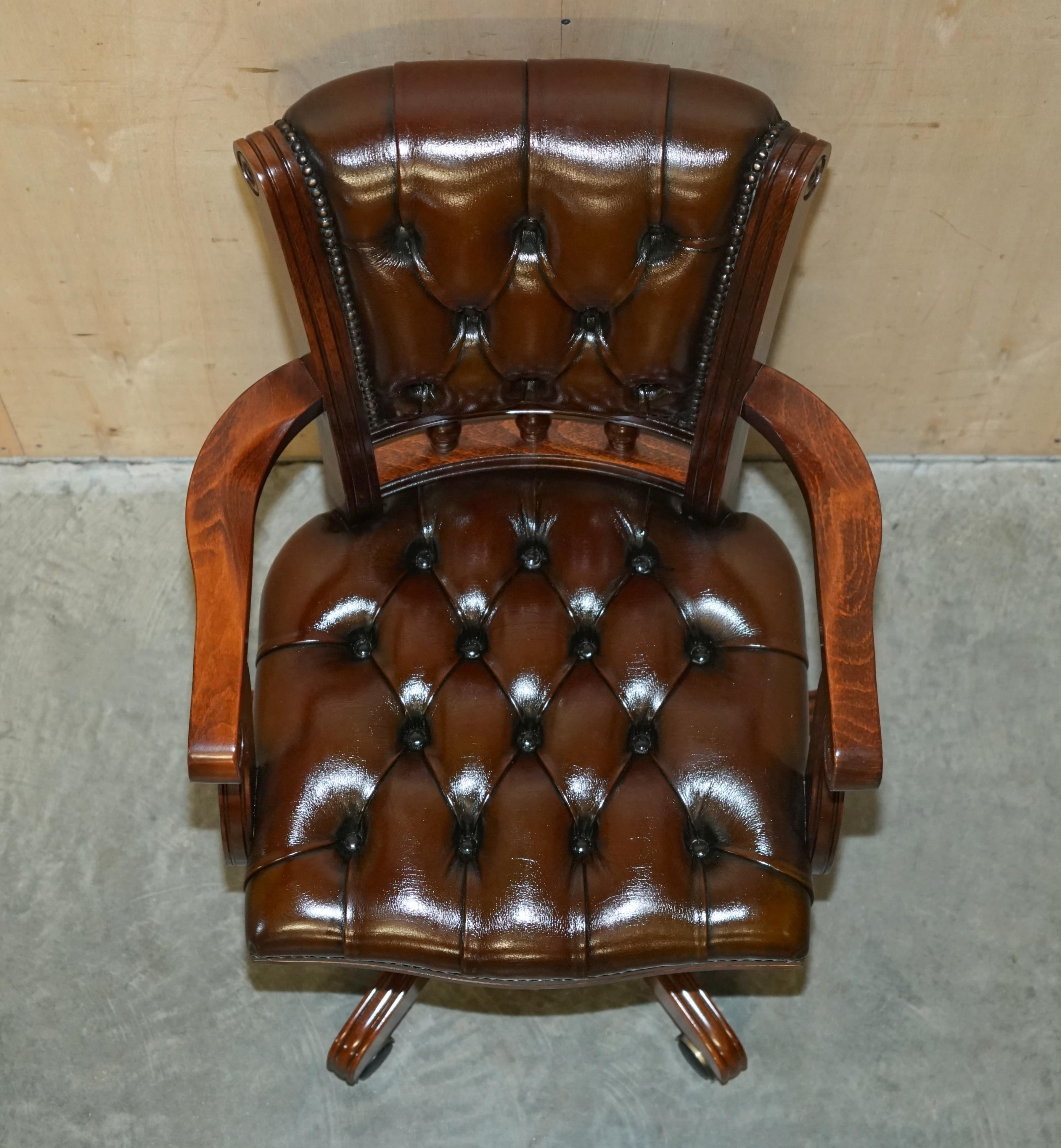 Fine Traditional Restored Cigar Brown Leather Chesterfield Captains Armchair For Sale 9