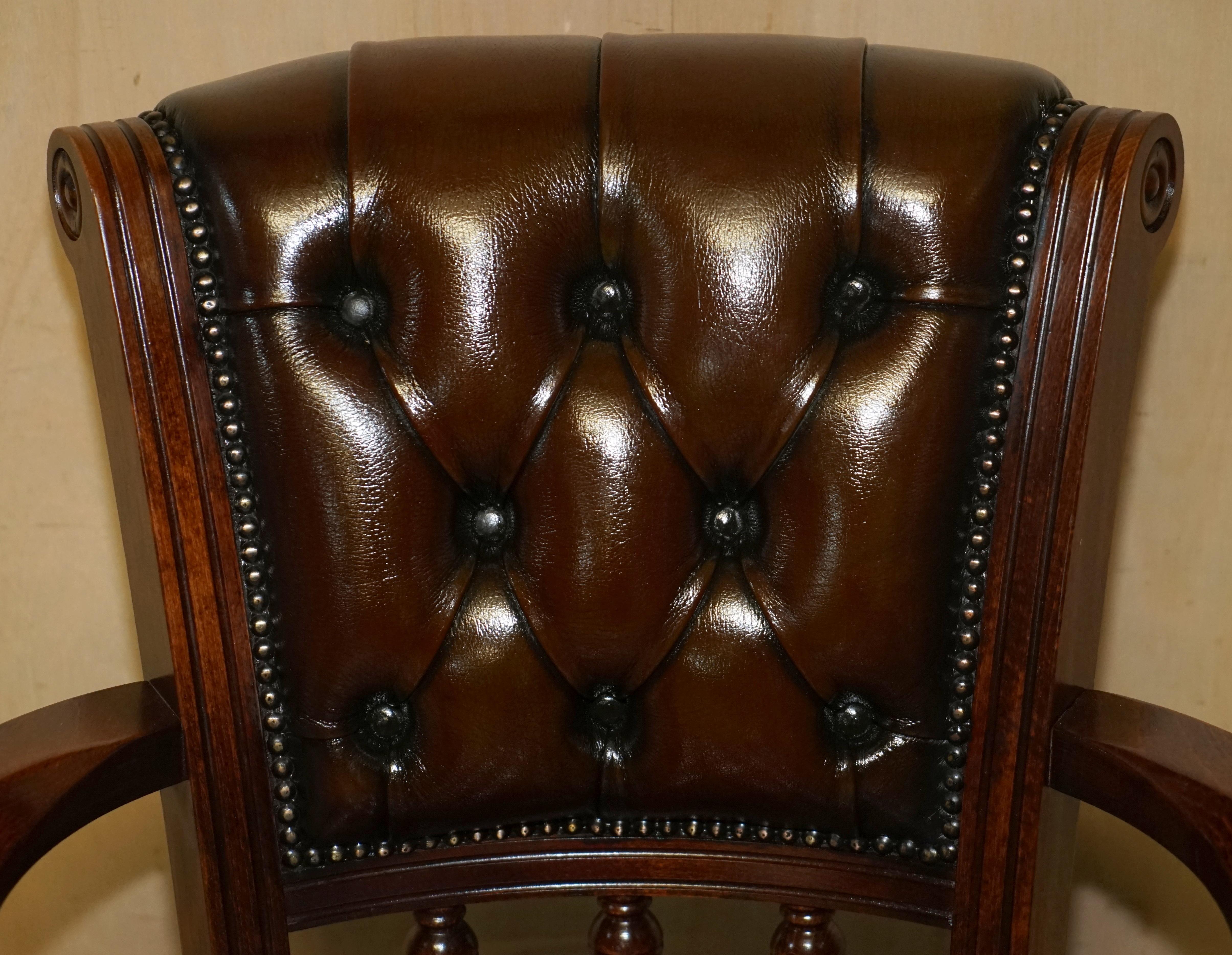 20th Century Fine Traditional Restored Cigar Brown Leather Chesterfield Captains Armchair For Sale